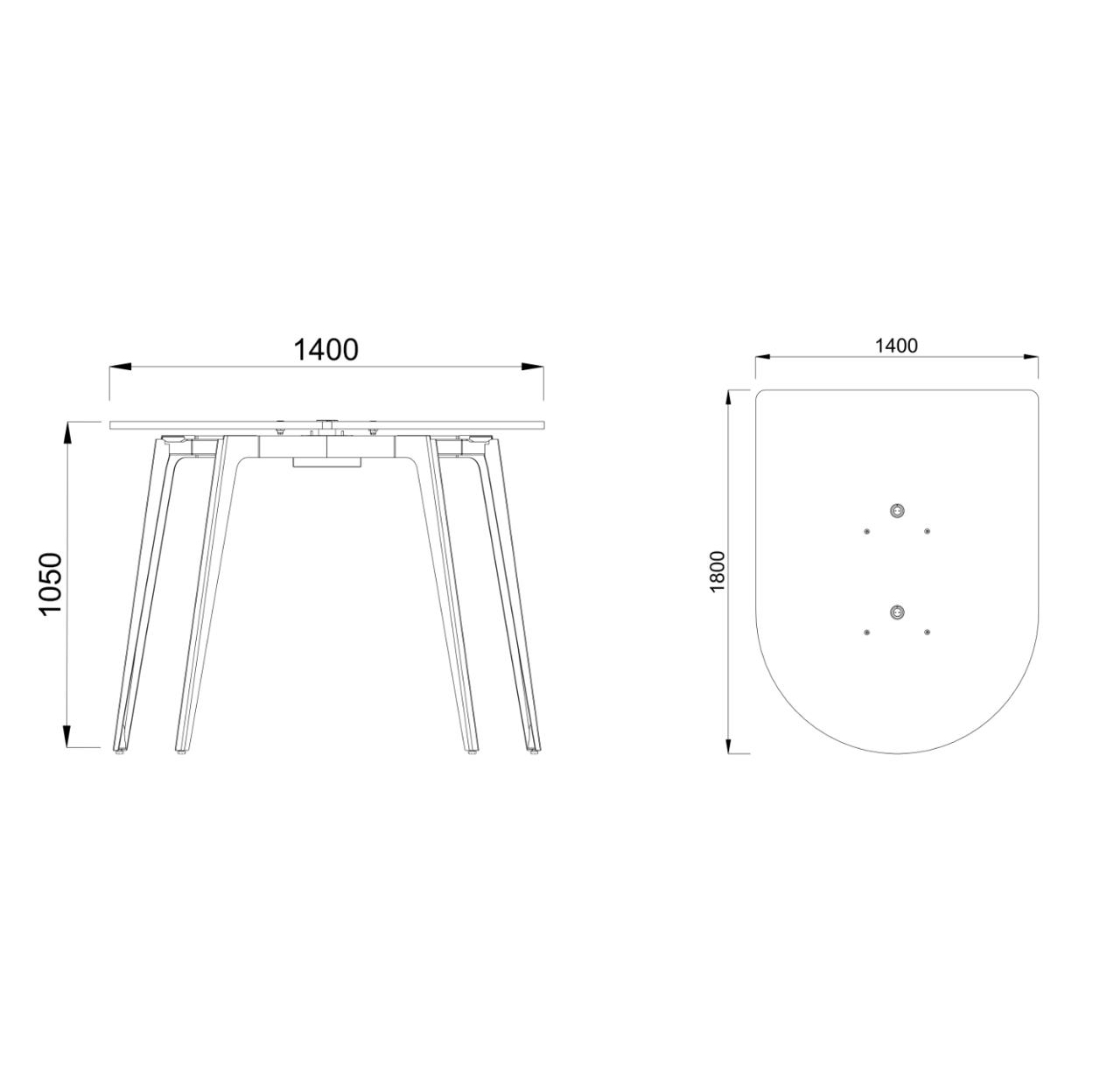 Table haute forme D 4/6 places Lares Media II - l. 140 x h. 105 x pr. 180 cm - 2 prises de courant + 4 prises USB C