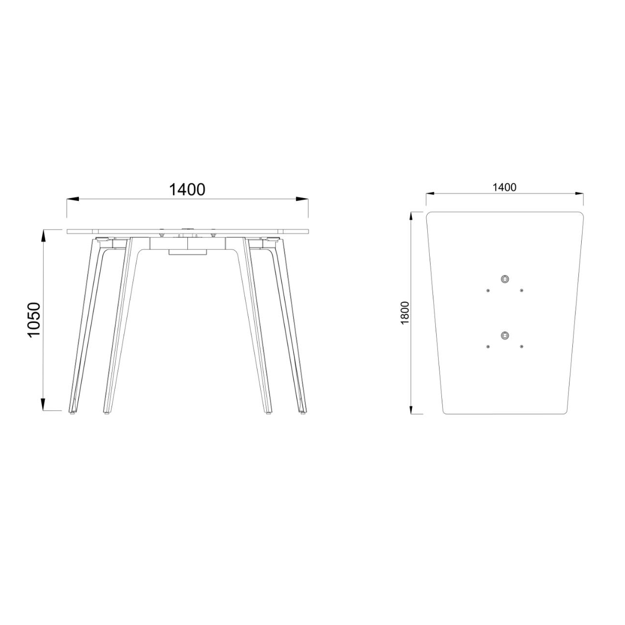 Table haute trapèze 4/6 places Lares Media II - l. 140 x h. 105 x pr. 180 cm - 2 prises de courant + 4 prises USB C