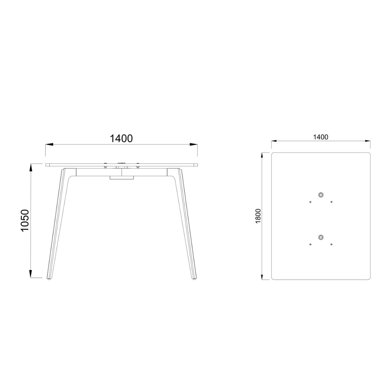 Table haute rectangulaire 4/6 places Lares Media II - l. 140 x h. 105 x pr. 180 cm - 2 prises courant +4 prises USB C