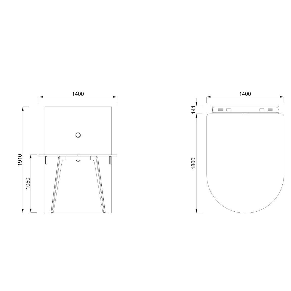 Table haute forme D 4/6 places Lares Media II - l. 140 x h. 105 x pr. 180 cm + mur support