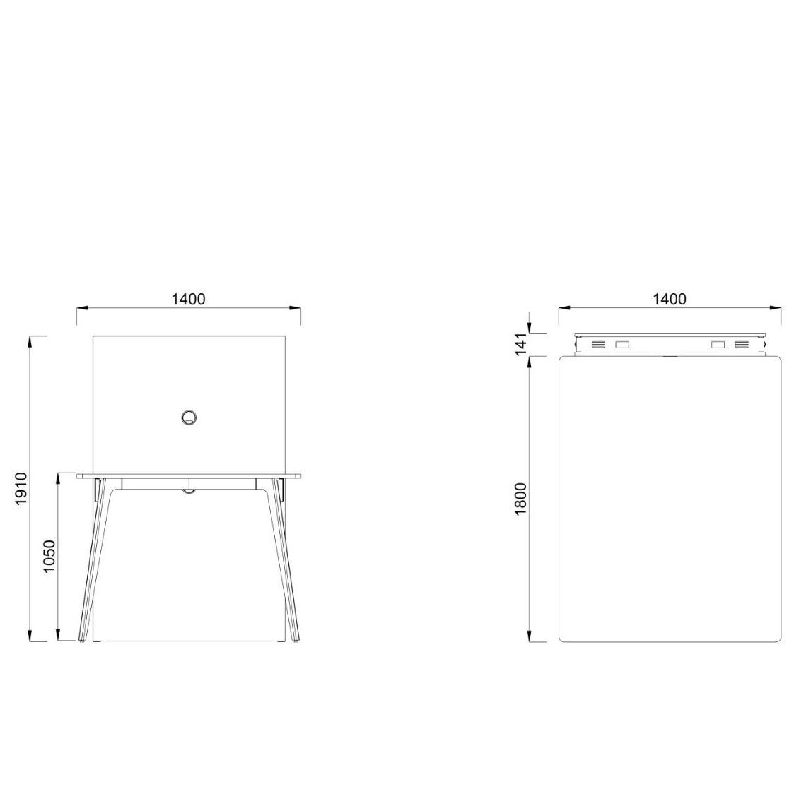 Table haute rectangulaire 4/6 places Lares Media II - l. 140 x h. 105 x pr. 180 cm + mur support