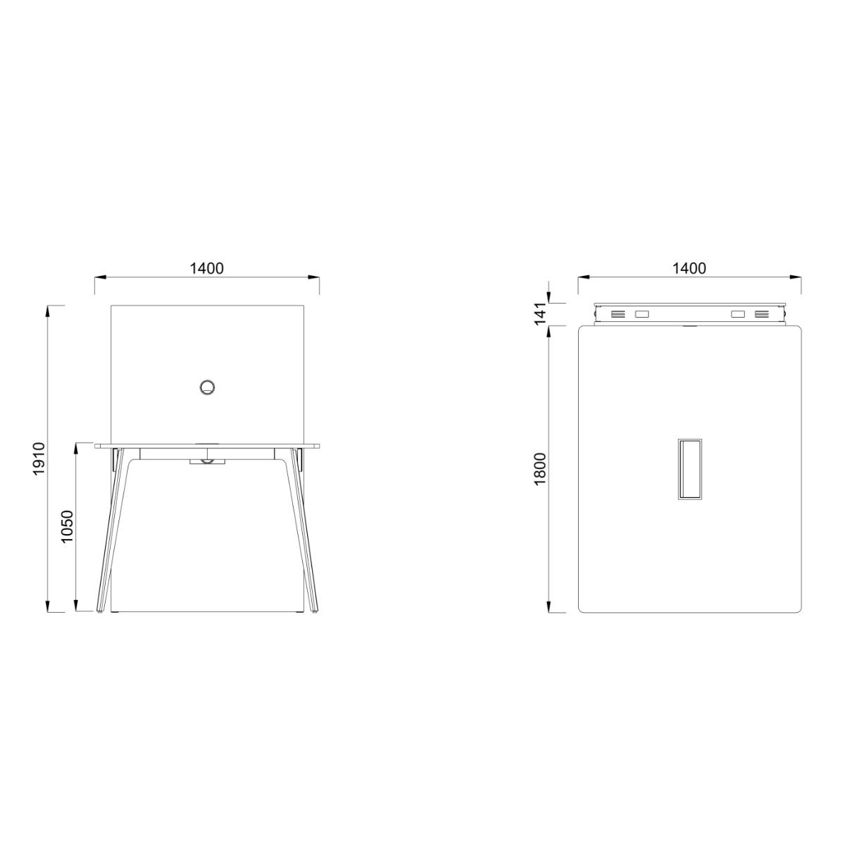 Table haute rectangulaire 4/6 places Lares Media II - l. 140 x h. 105 x pr. 180 cm + mur support - top access