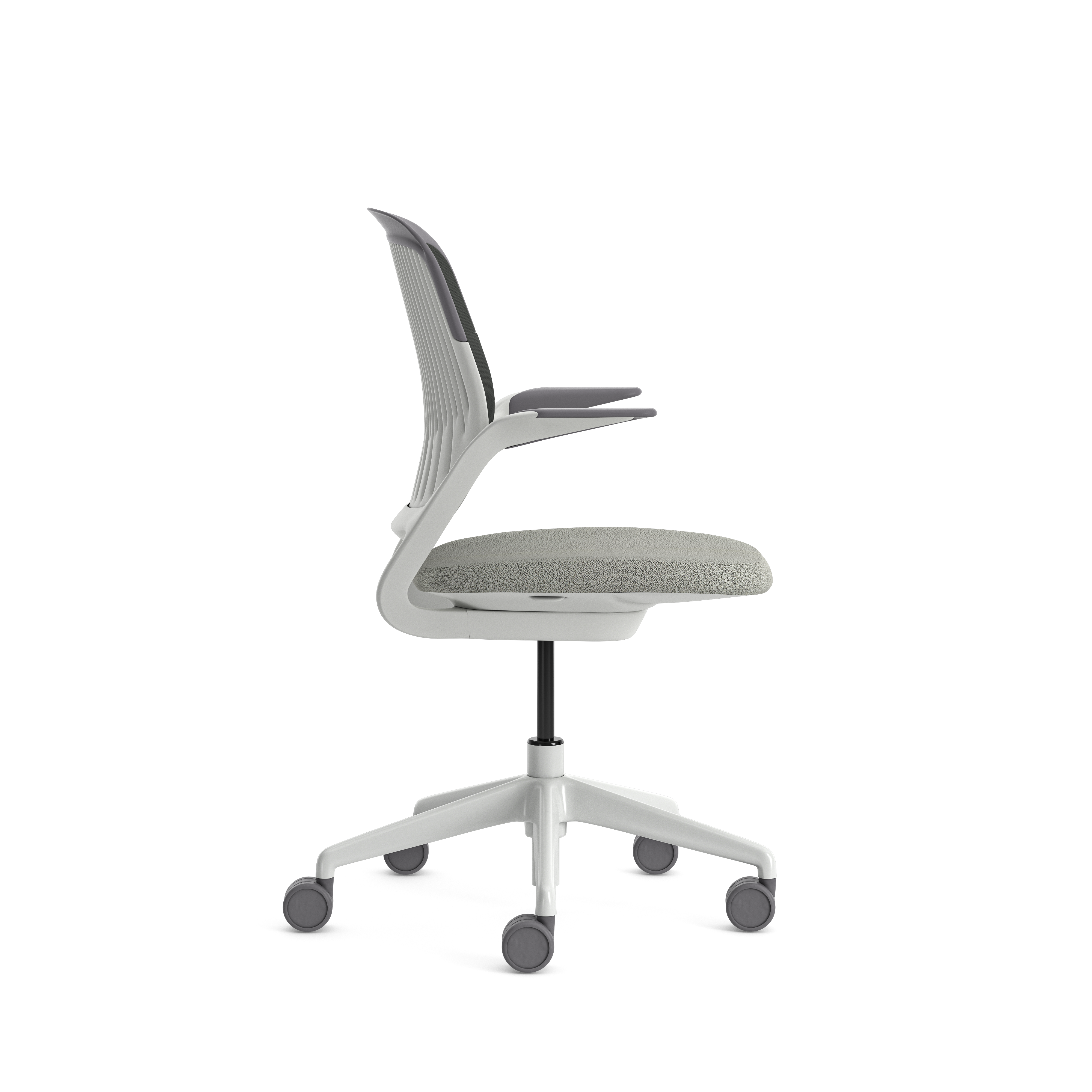 Fauteuil pivotant Cobi - structure et piétement blanc - tissu et résille - piétement sur roulettes