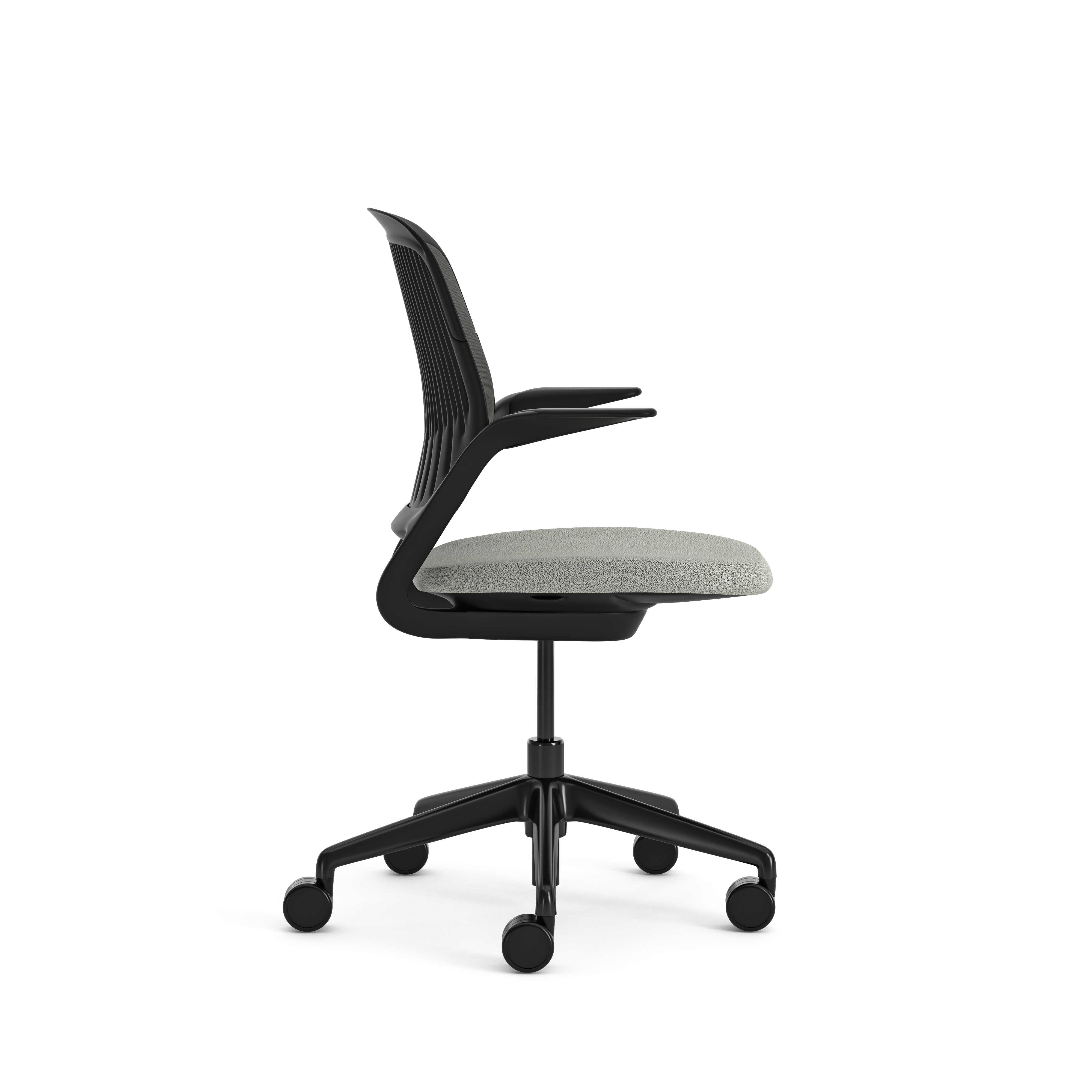 Fauteuil pivotant Cobi - structure et piétement noir - tissu et résille - piétement sur roulettes