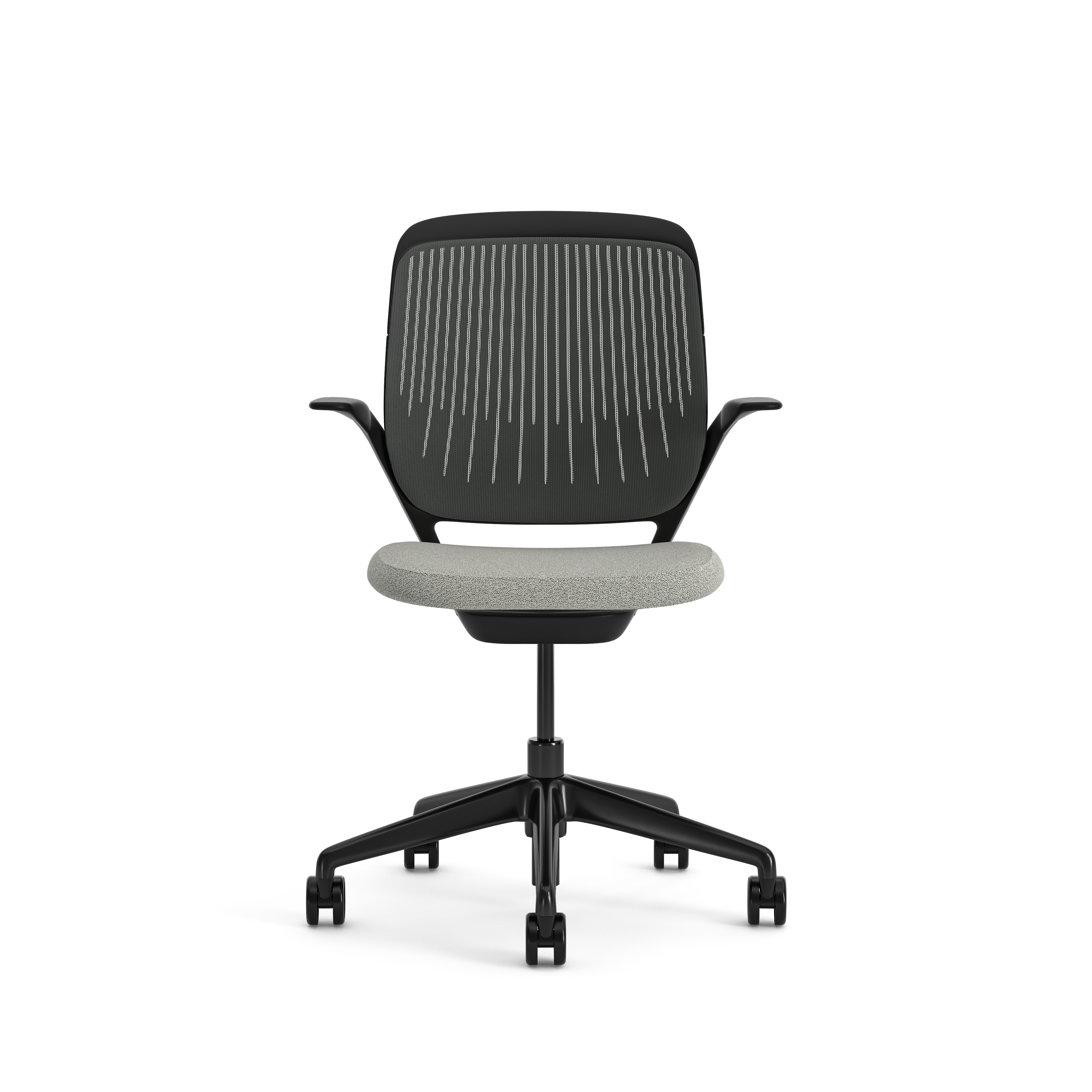 Fauteuil pivotant Cobi - structure et piétement noir - tissu et résille - piétement sur roulettes