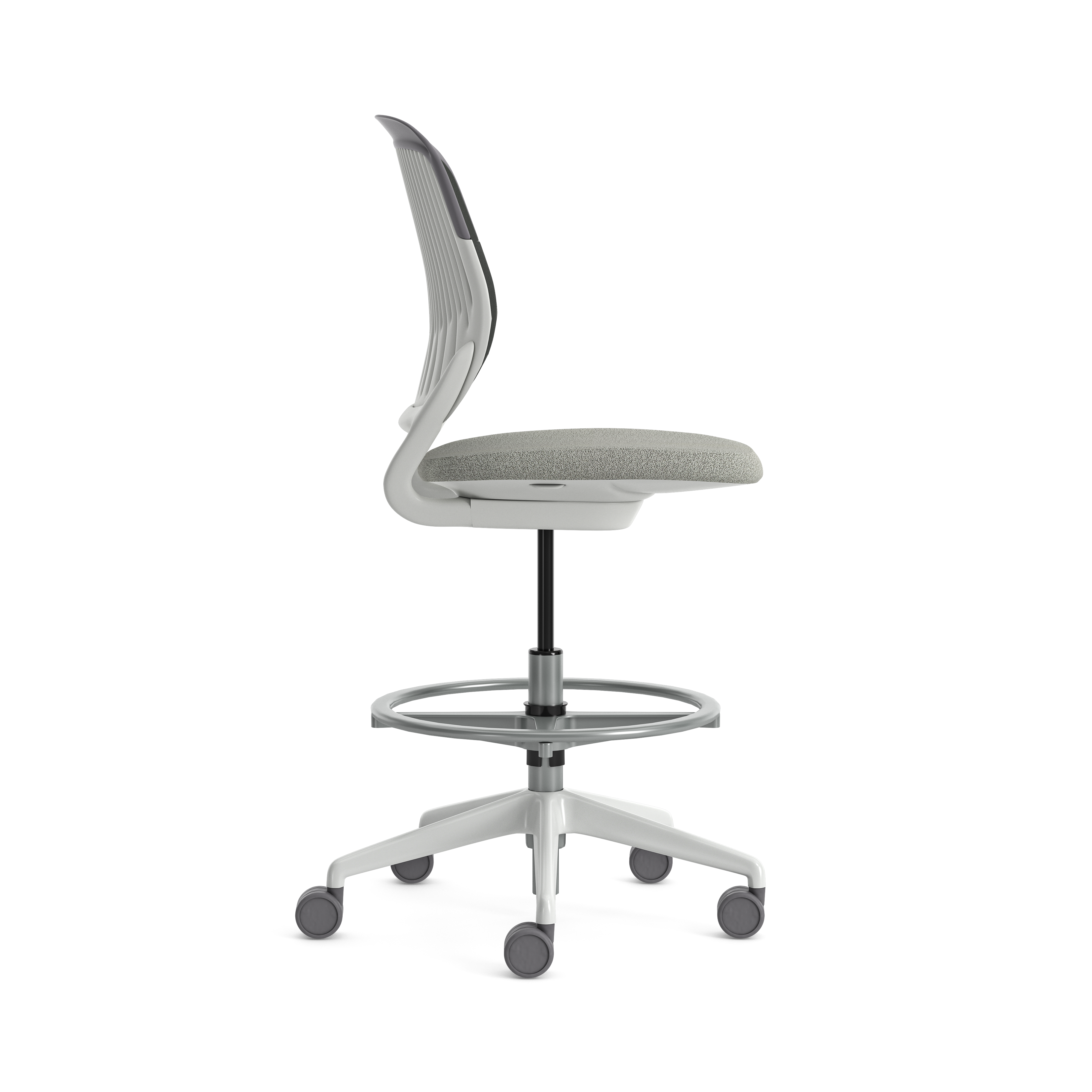 Chaise haute pivotante Cobi - structure et piétement blanc - tissu et résille - piétement sur roulettes