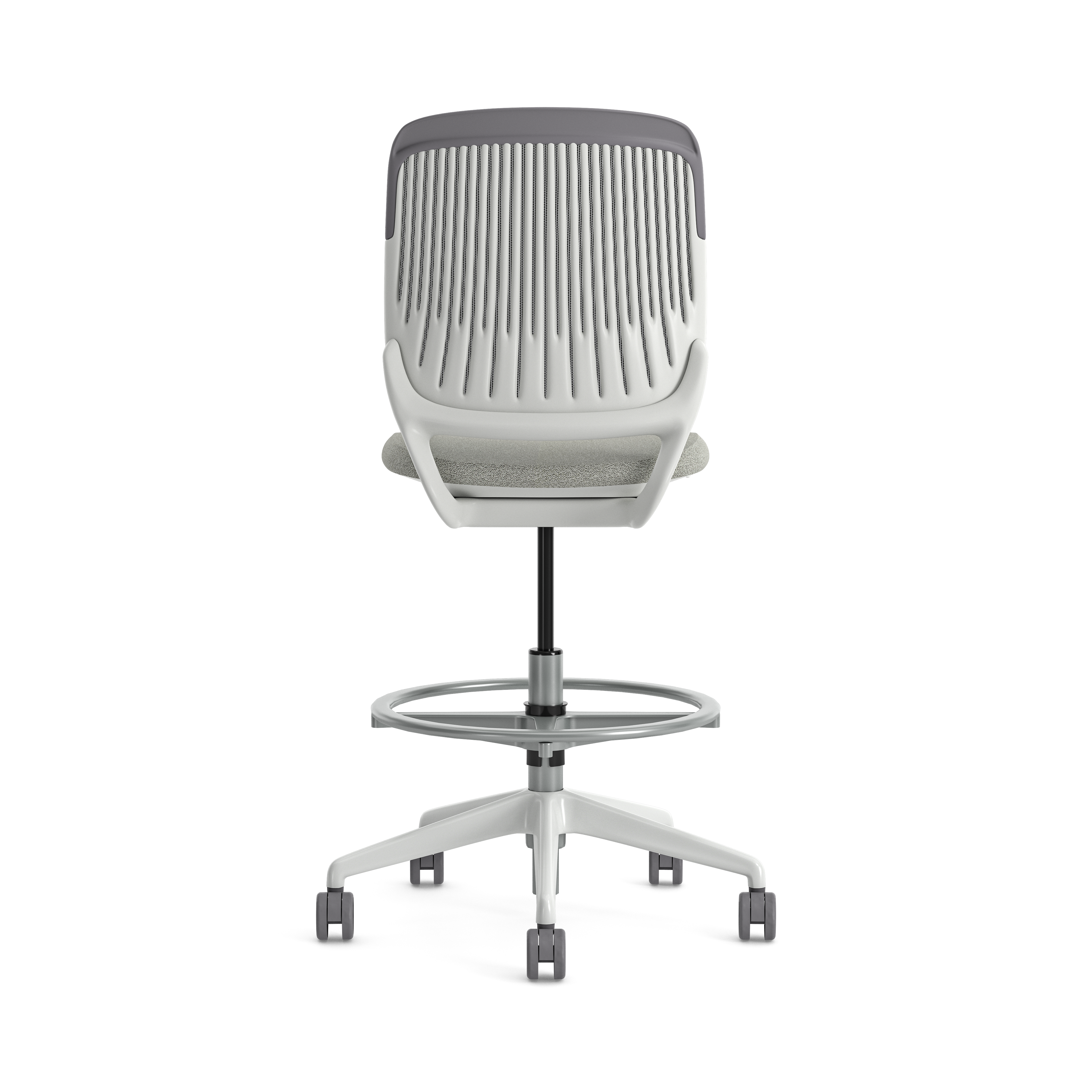 Chaise haute pivotante Cobi - structure et piétement blanc - tissu et résille - piétement sur roulettes