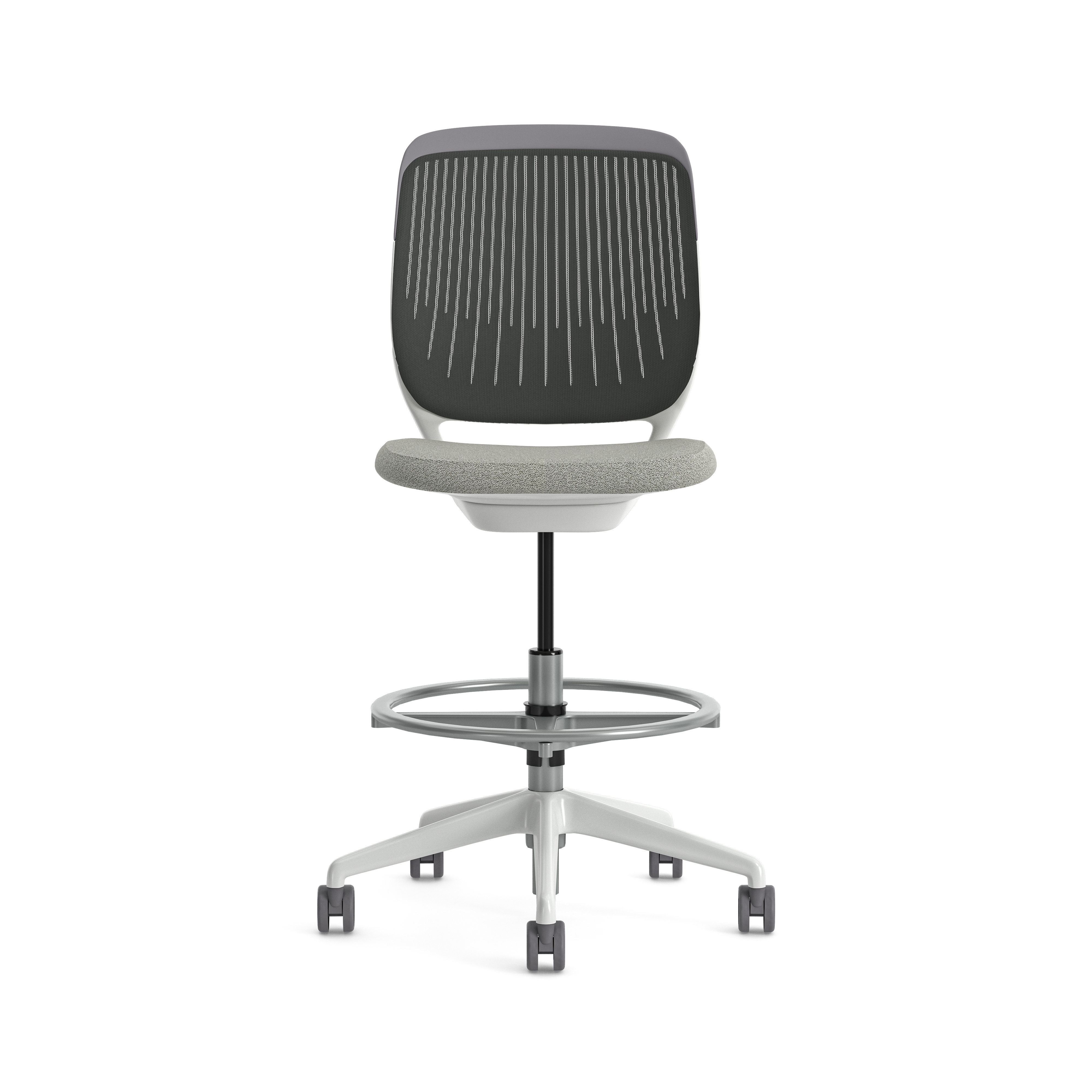 Chaise haute pivotante Cobi - structure et piétement blanc - tissu et résille - piétement sur roulettes