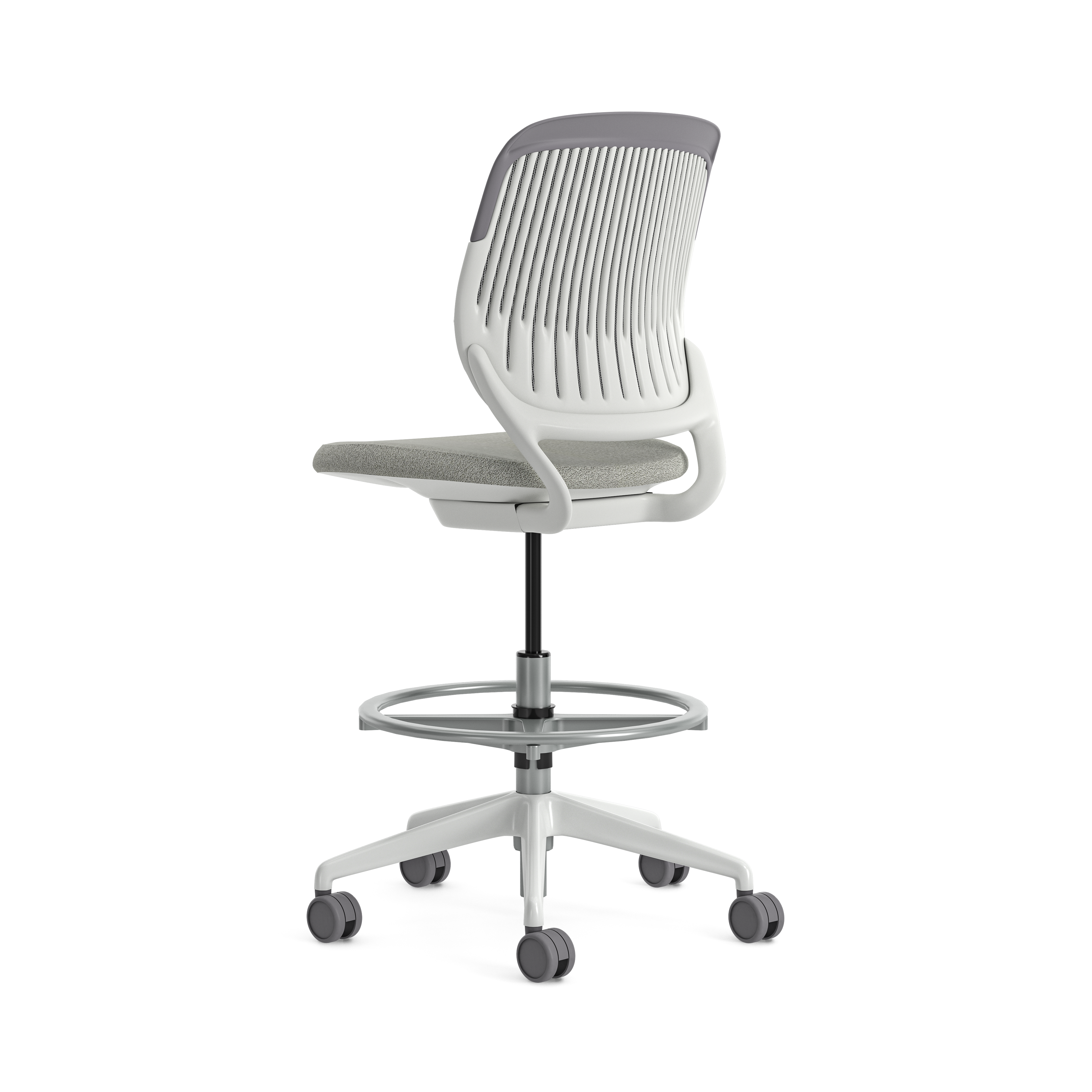 Chaise haute pivotante Cobi - structure et piétement blanc - tissu et résille - piétement sur roulettes