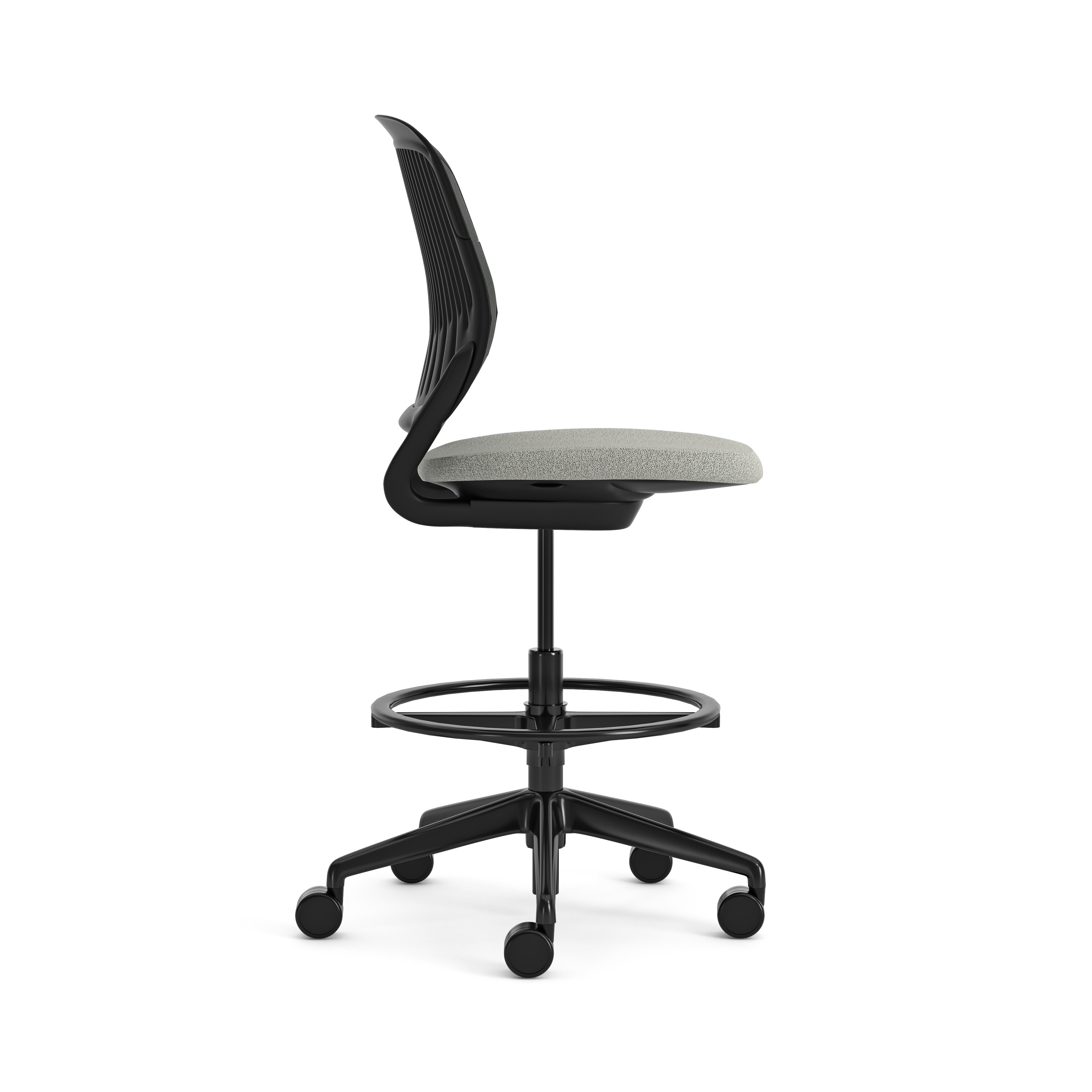 Chaise haute pivotante Cobi - structure et piétement noir - tissu et résille - piétement sur roulettes