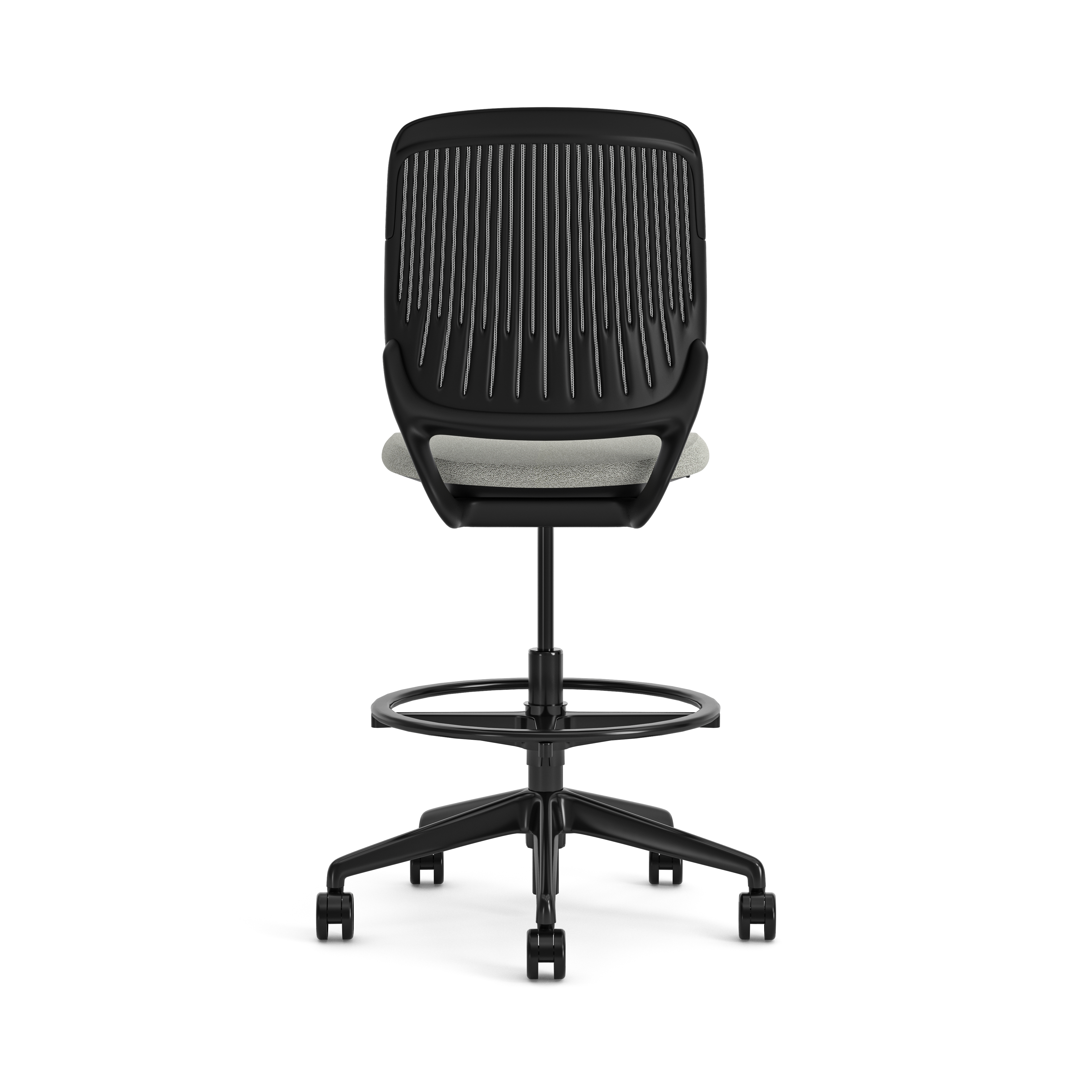 Chaise haute pivotante Cobi - structure et piétement noir - tissu et résille - piétement sur roulettes