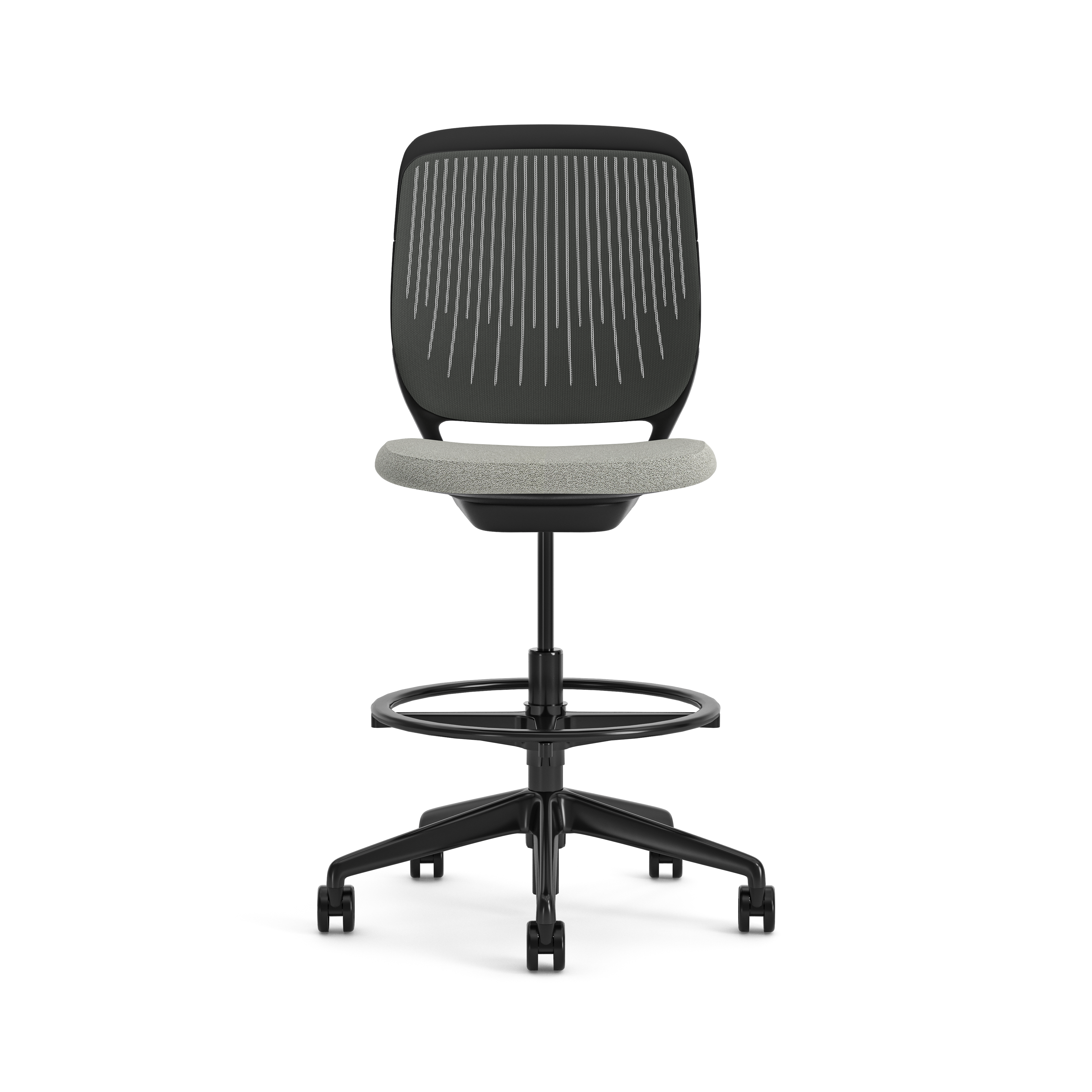 Chaise haute pivotante Cobi - structure et piétement noir - tissu et résille - piétement sur roulettes