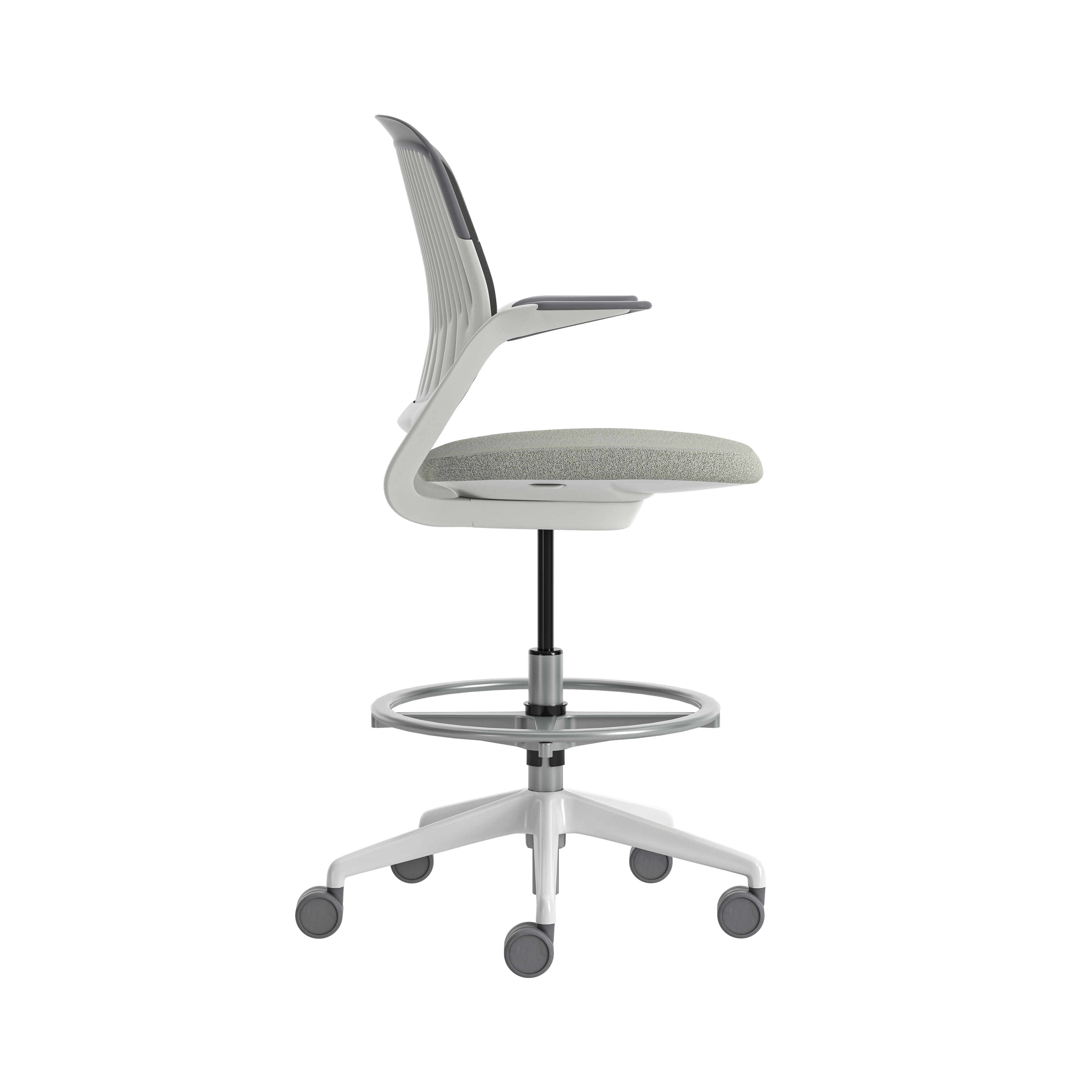 Fauteuil haut pivotant Cobi - structure et piétement blanc - tissu et résille - piétement sur roulettes