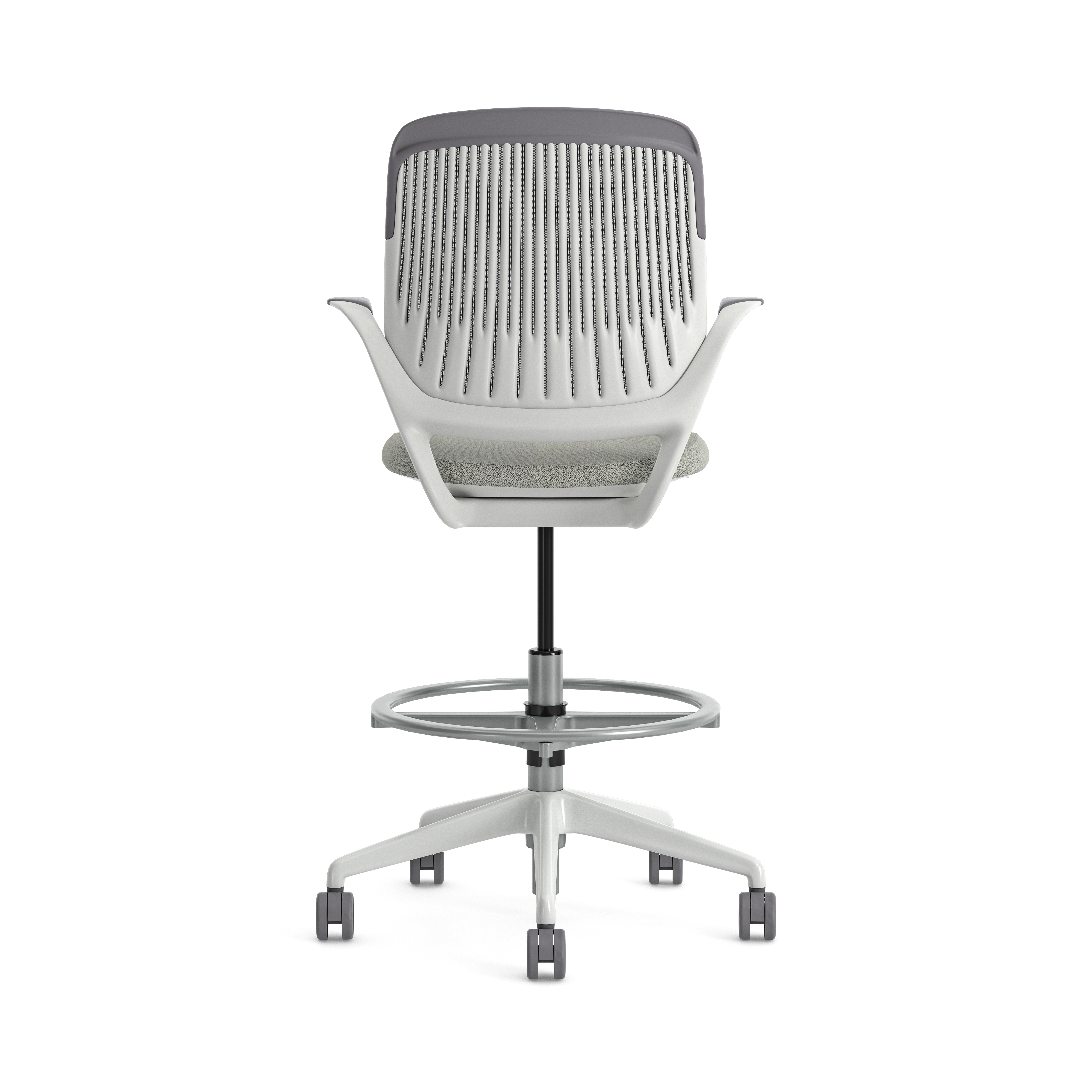 Fauteuil haut pivotant Cobi - structure et piétement blanc - tissu et résille - piétement sur roulettes