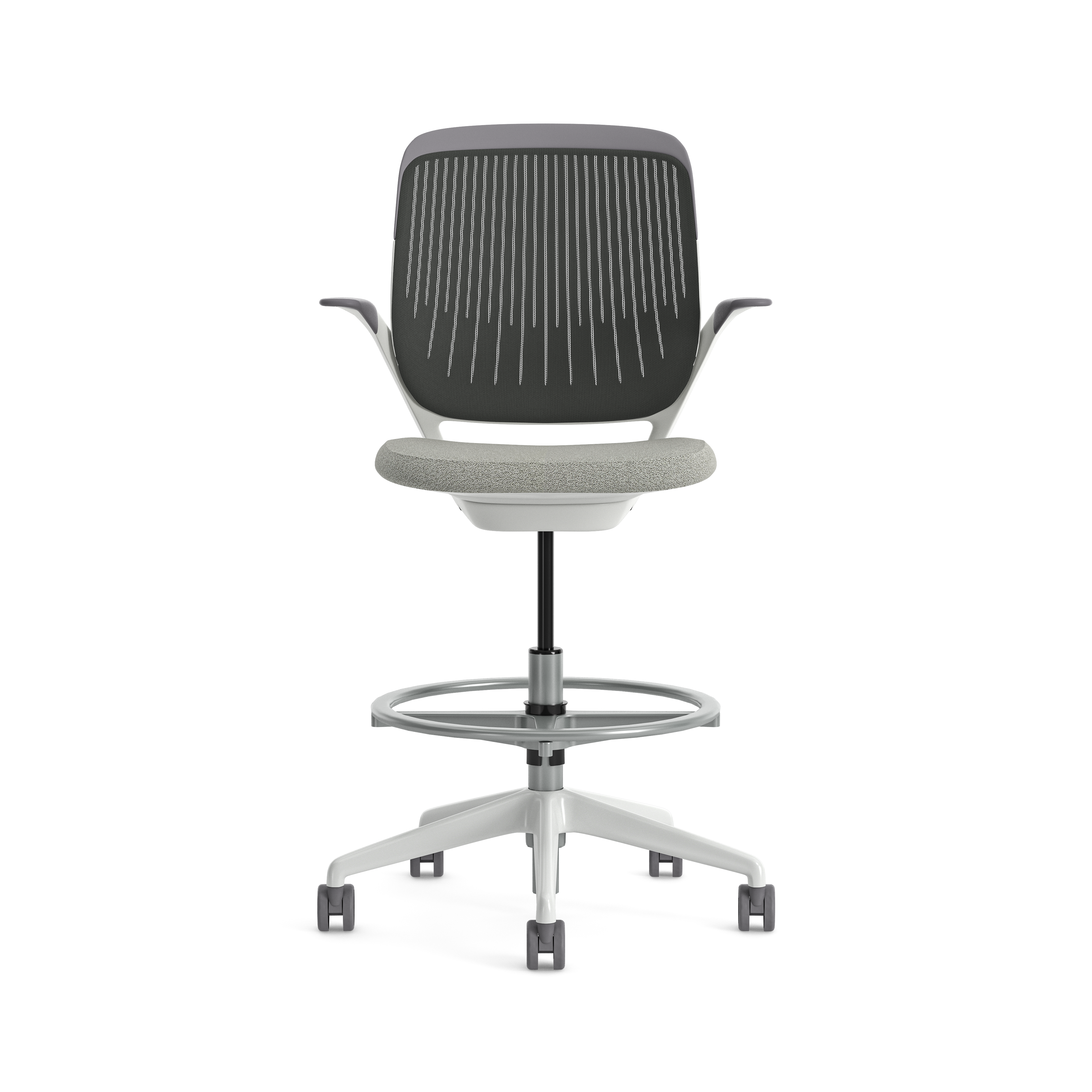 Fauteuil haut pivotant Cobi - structure et piétement blanc - tissu et résille - piétement sur roulettes
