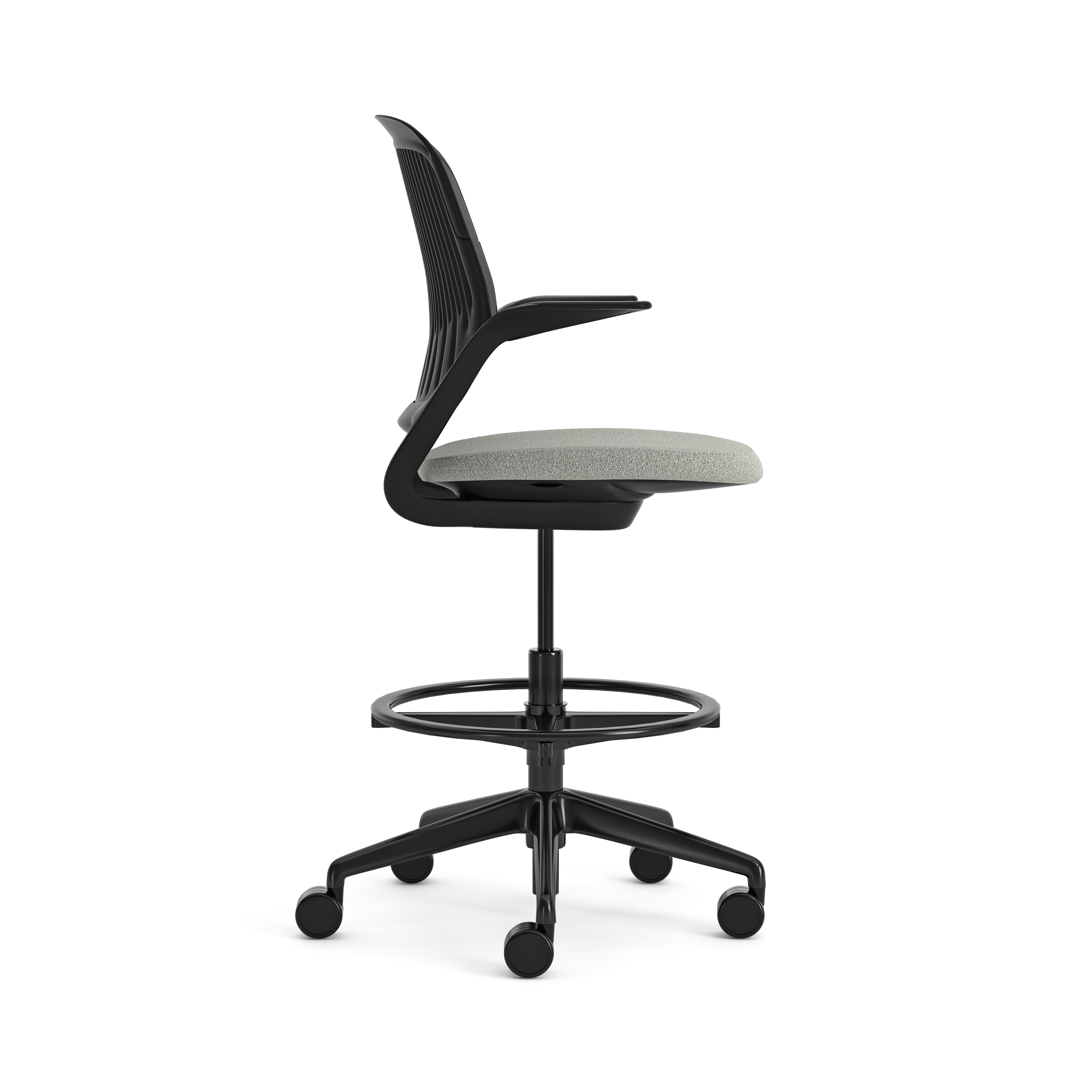 Fauteuil haut pivotant Cobi - structure et piétement noir - tissu et résille - piétement sur roulettes