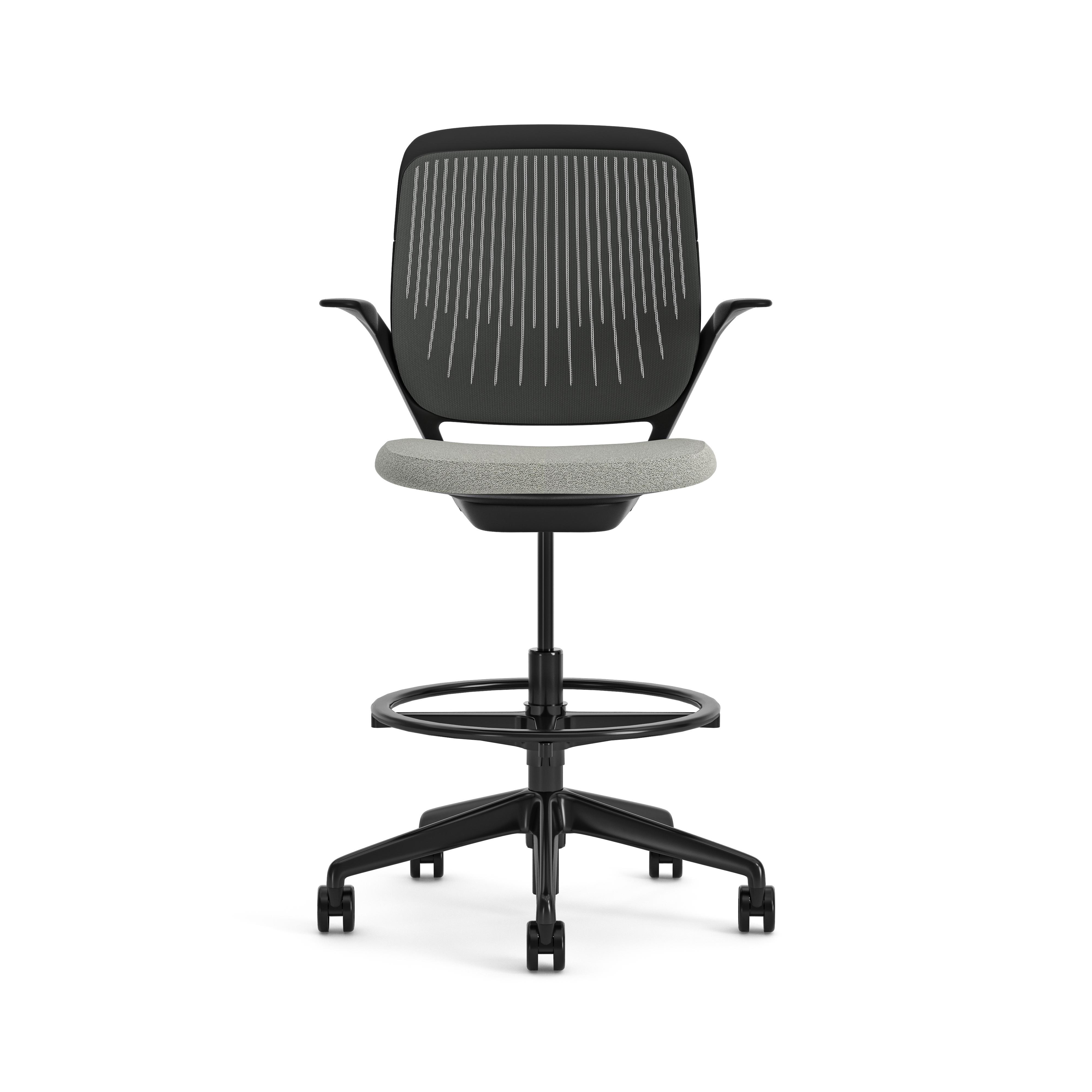 Fauteuil haut pivotant Cobi - structure et piétement noir - tissu et résille - piétement sur roulettes