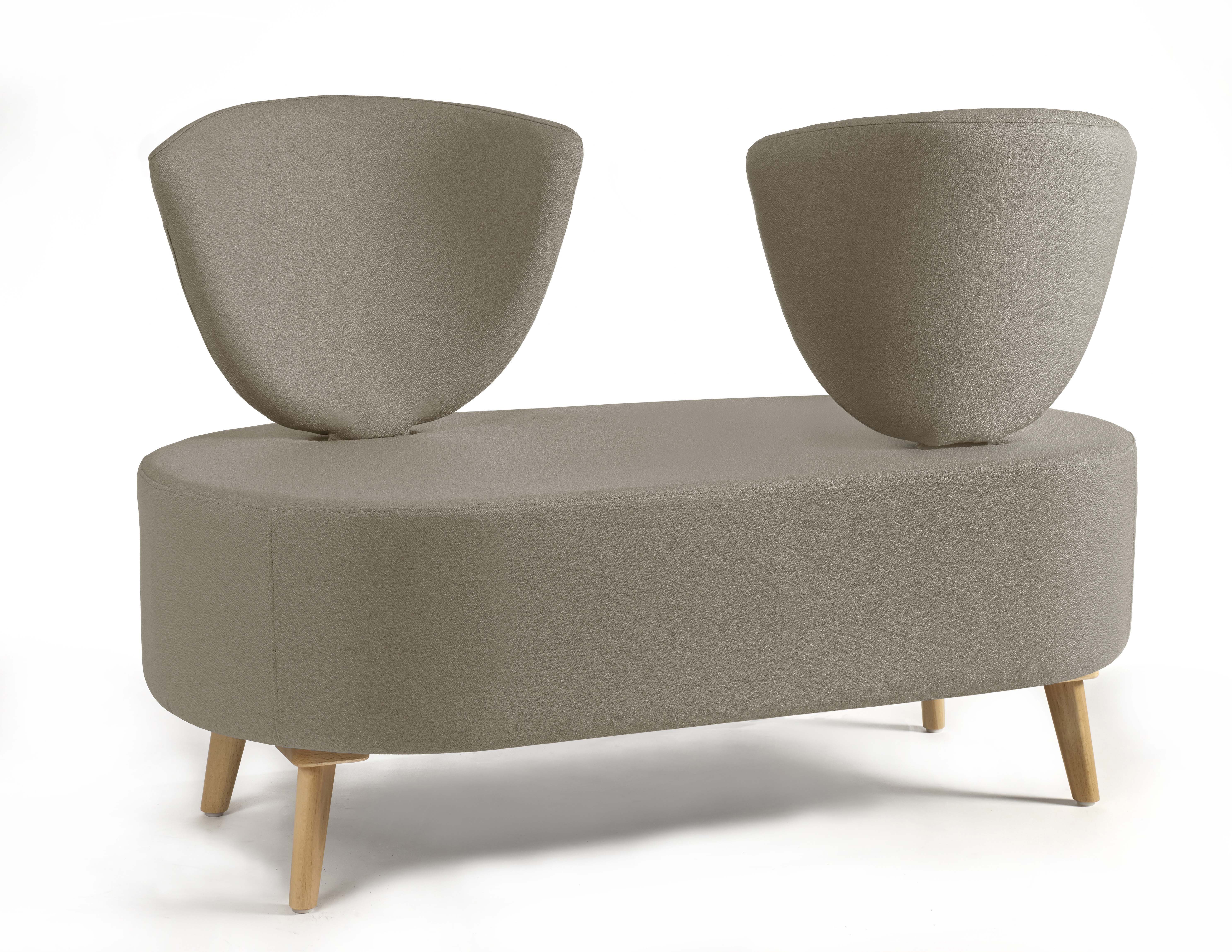 Banquette 2 places Bulle - dossier inversé - pieds hêtre - unicolore - tissu