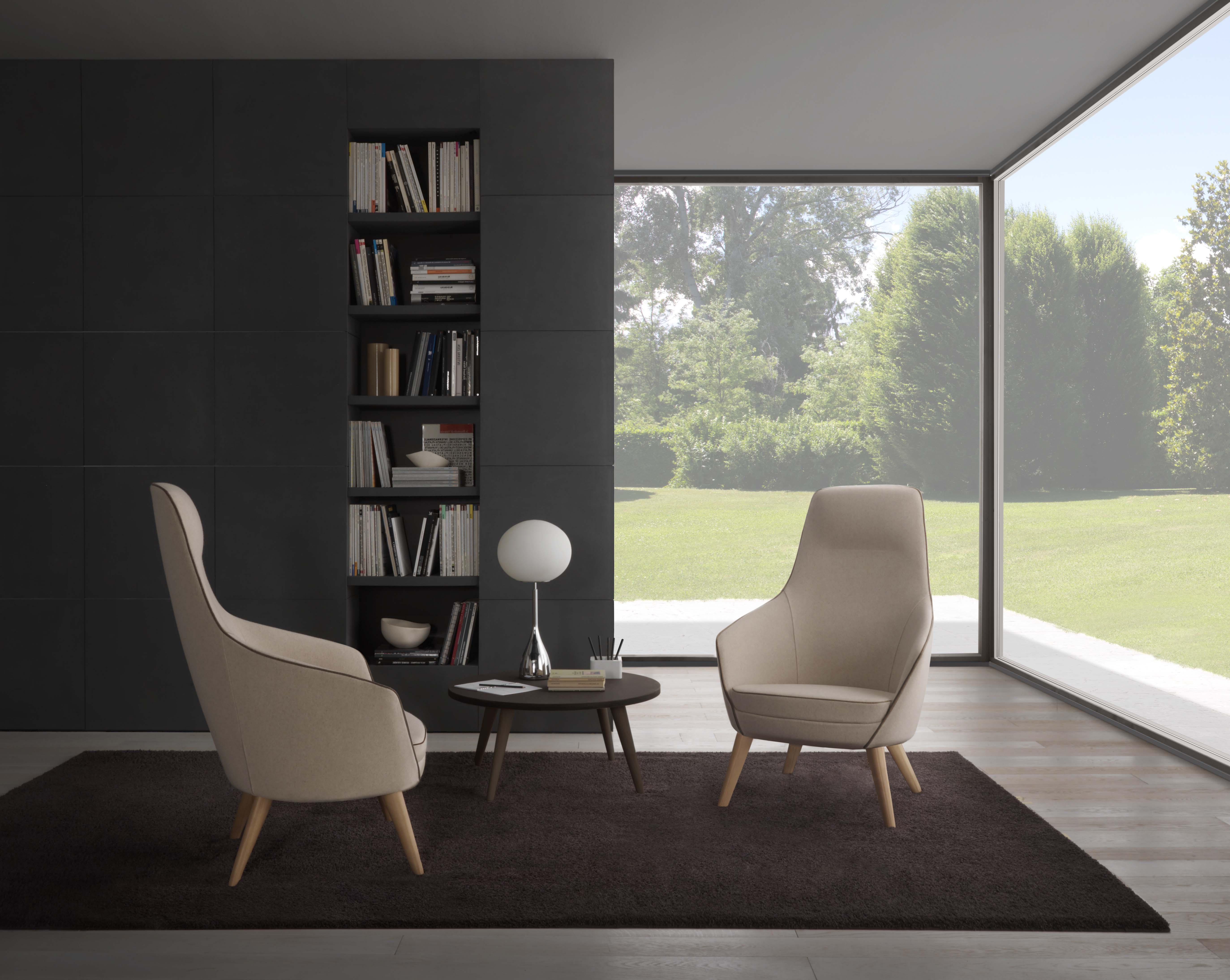 Fauteuil haut dossier Drift - piétement hêtre - textile enduit