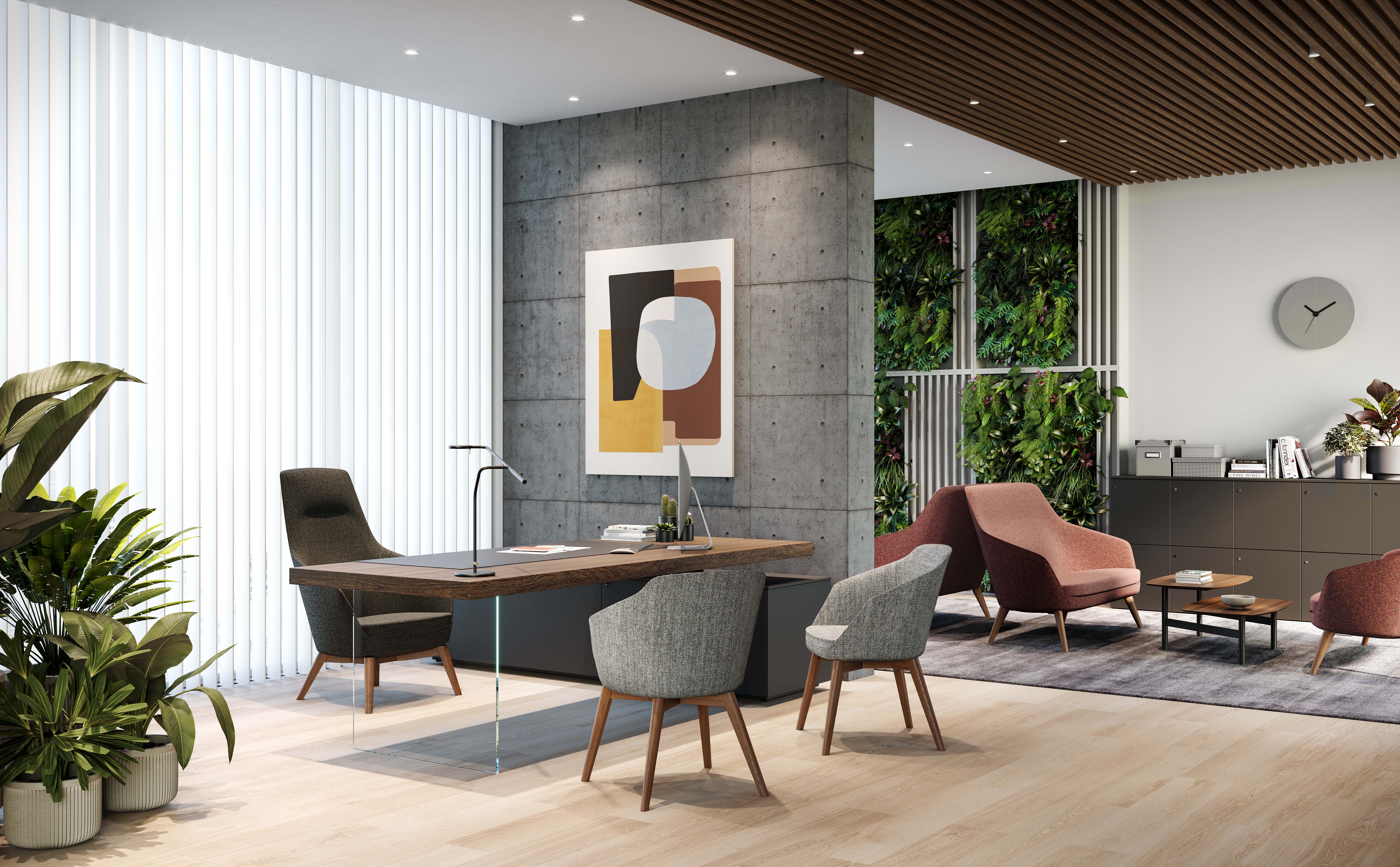 Fauteuil haut dossier Drift - piétement hêtre - textile enduit