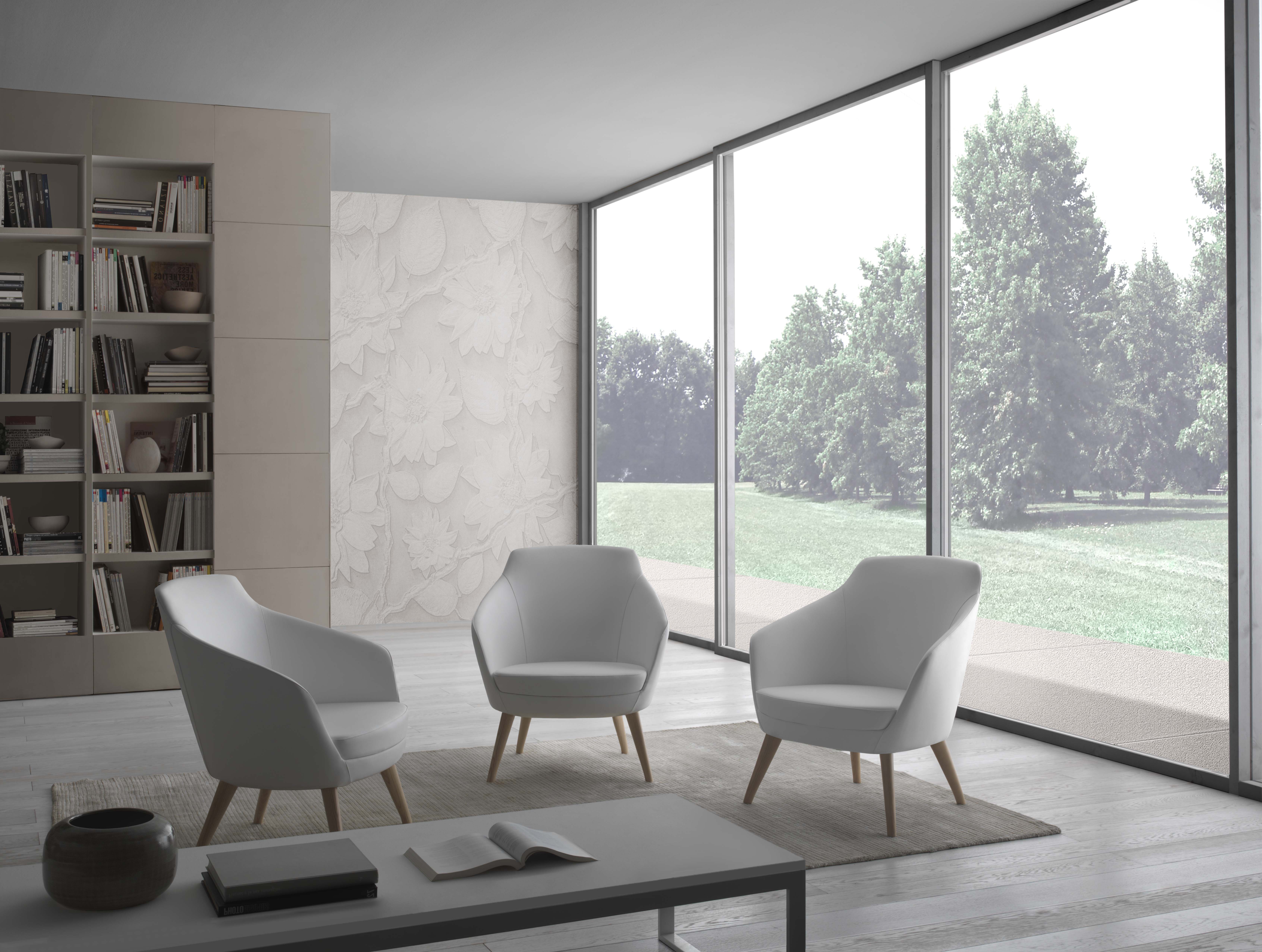 Fauteuil dossier bas Drift - piétement hêtre - textile enduit