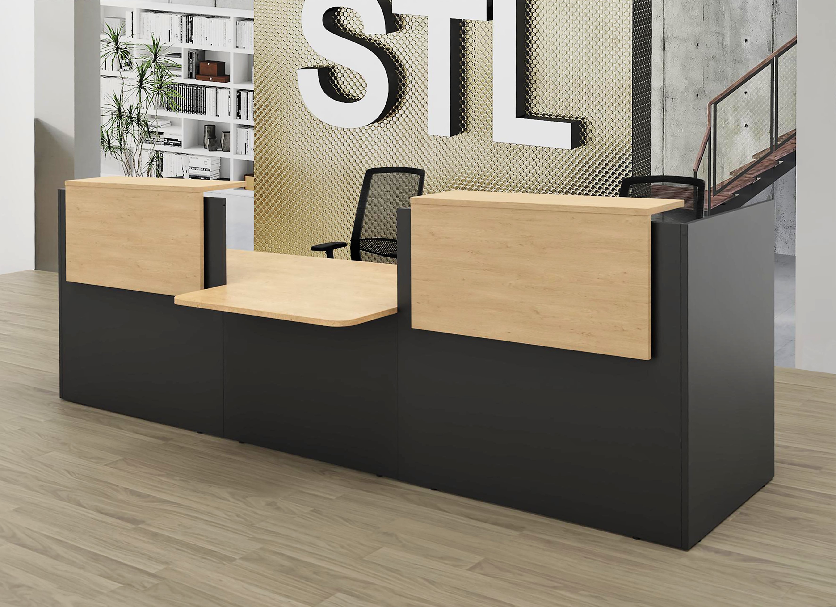 Banque d'accueil droite Ola - l. 242,5 x pr. 115 cm - avec comptoir bas PMR