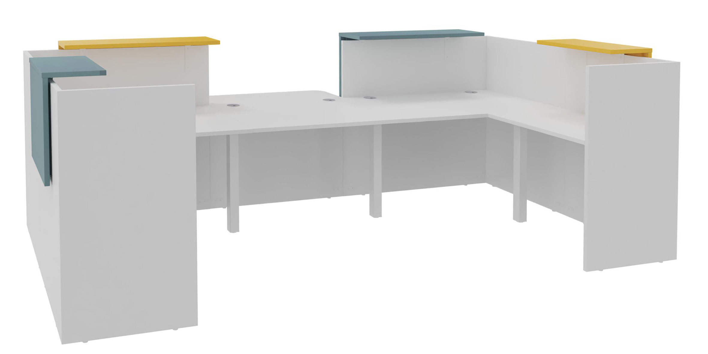 Banque d'accueil en U Ola - l. 345 x pr. 197,5 cm - avec comptoir bas PMR