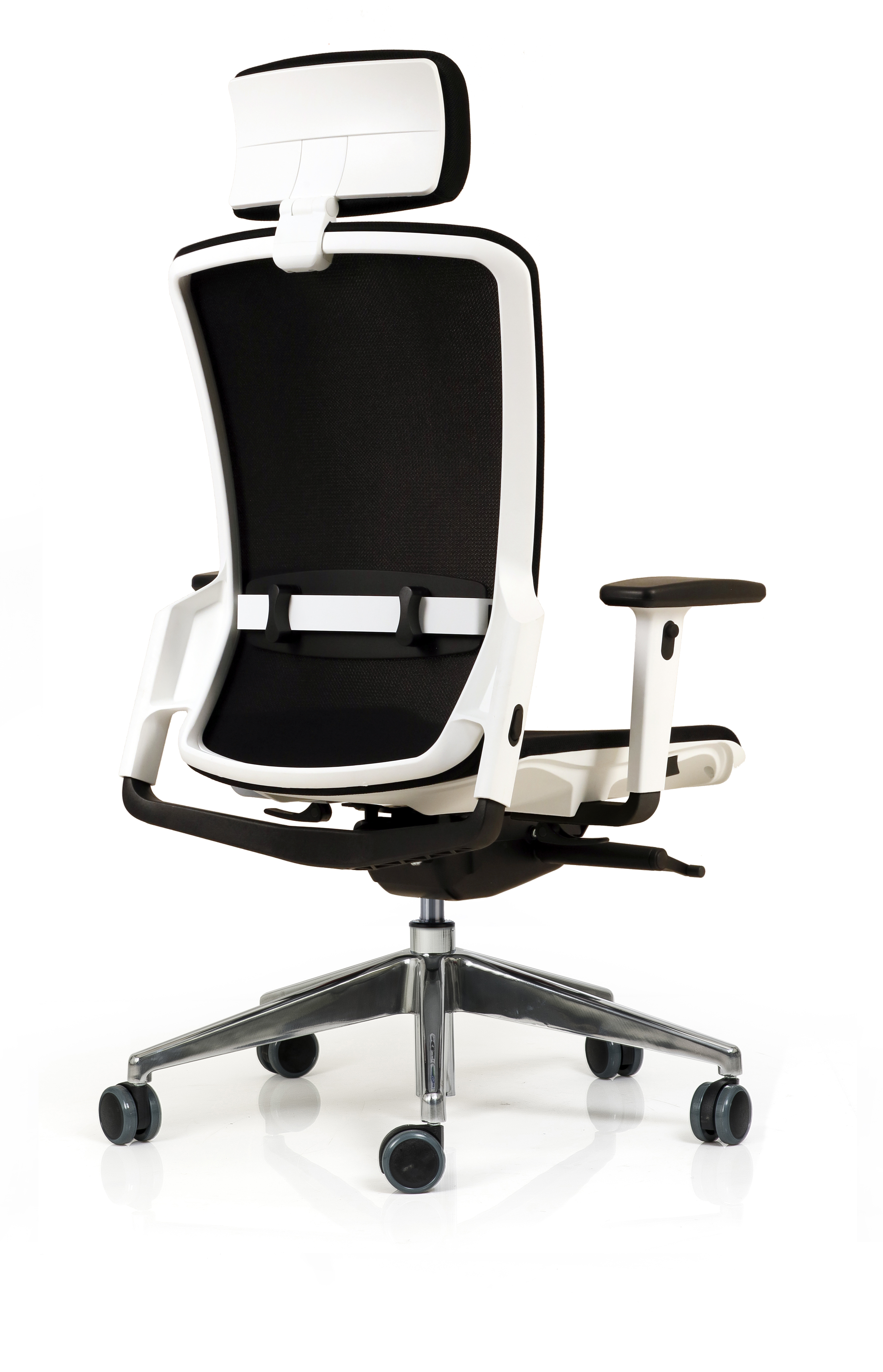 Fauteuil de bureau F6 - assise et dossier résille Rythm - piétement aluminium poli - avec appui-tête