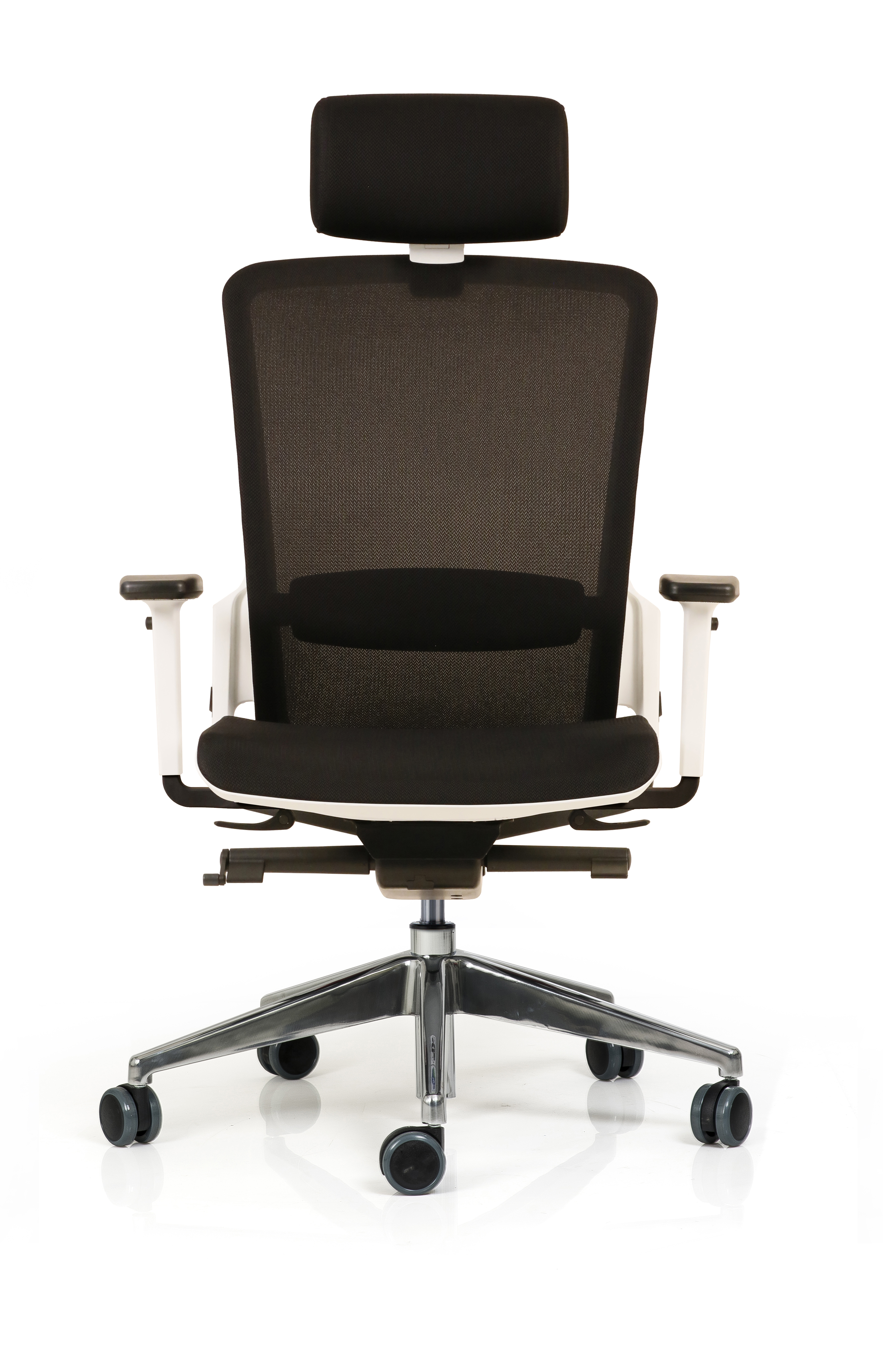 Fauteuil de bureau F6 - assise et dossier résille Rythm - piétement aluminium poli - avec appui-tête