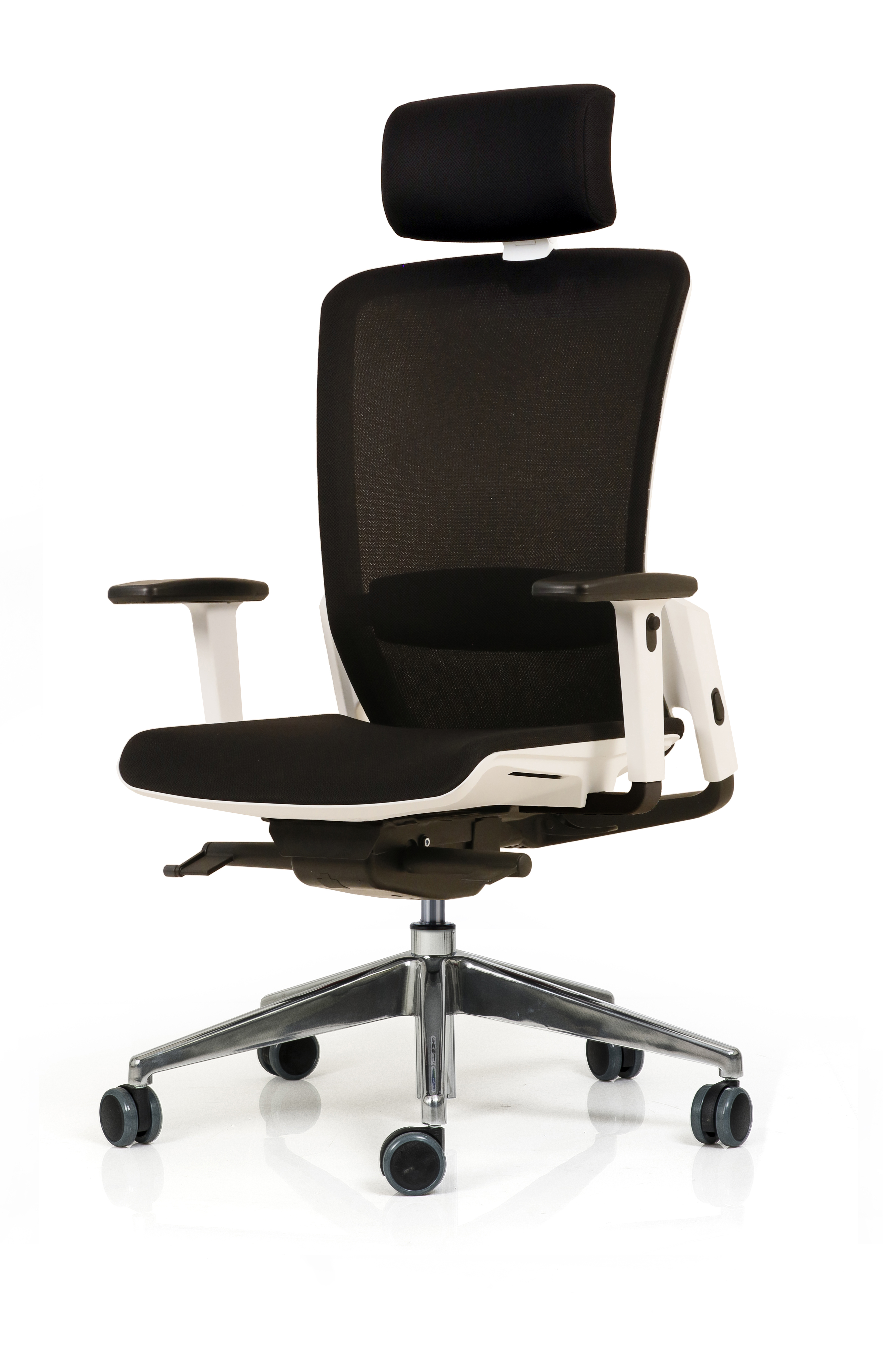 Fauteuil de bureau F6 - assise et dossier résille Rythm - piétement aluminium poli - avec appui-tête