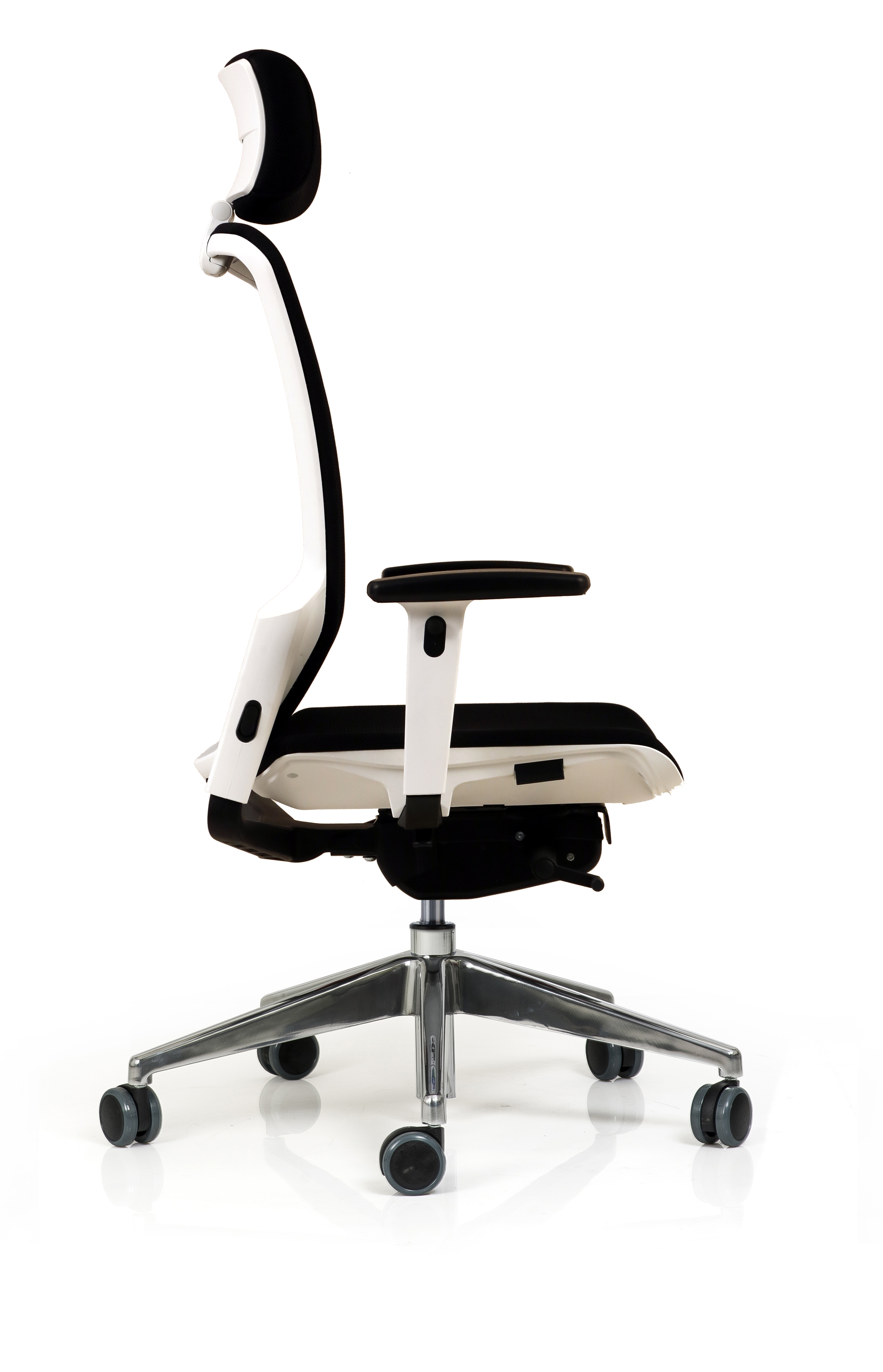 Fauteuil de bureau F6 - assise et dossier résille Rythm - piétement aluminium poli - avec appui-tête