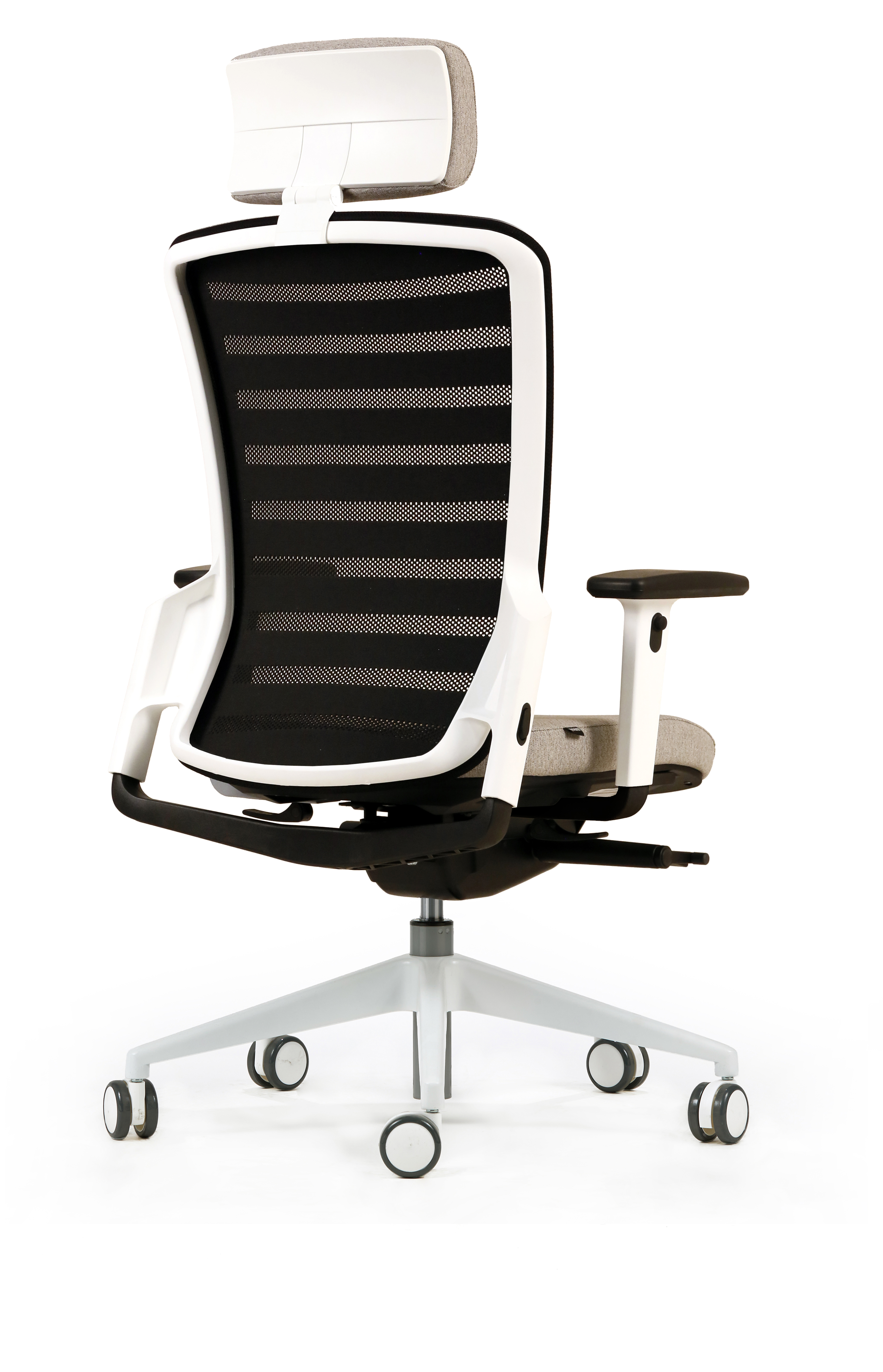 Fauteuil de bureau F8 - assise tissu et dossier résille Stripes 2 - piétement époxy - avec appui-tête