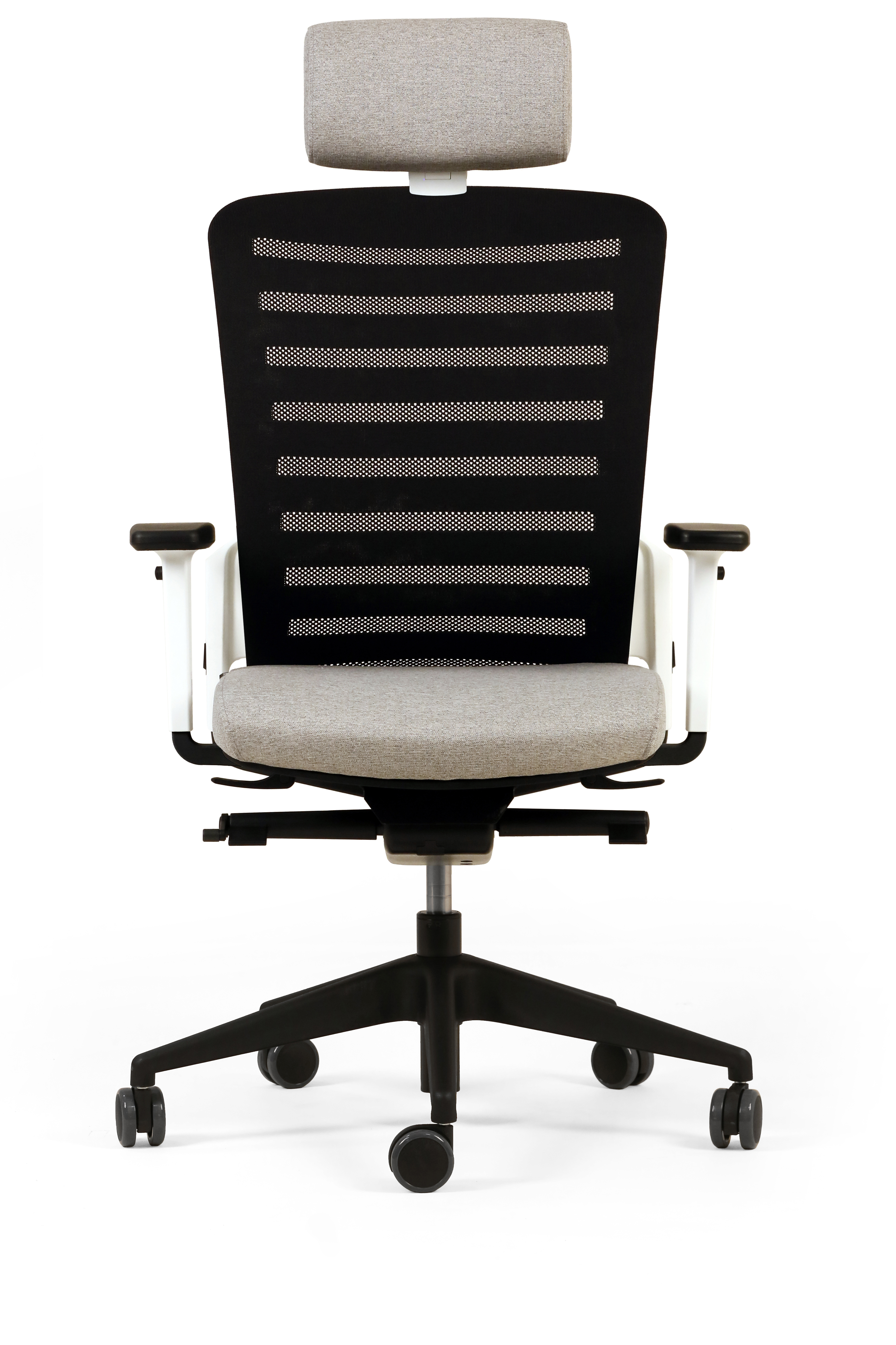 Fauteuil de bureau F8 - assise tissu et dossier résille Stripes 2 - piétement époxy - avec appui-tête