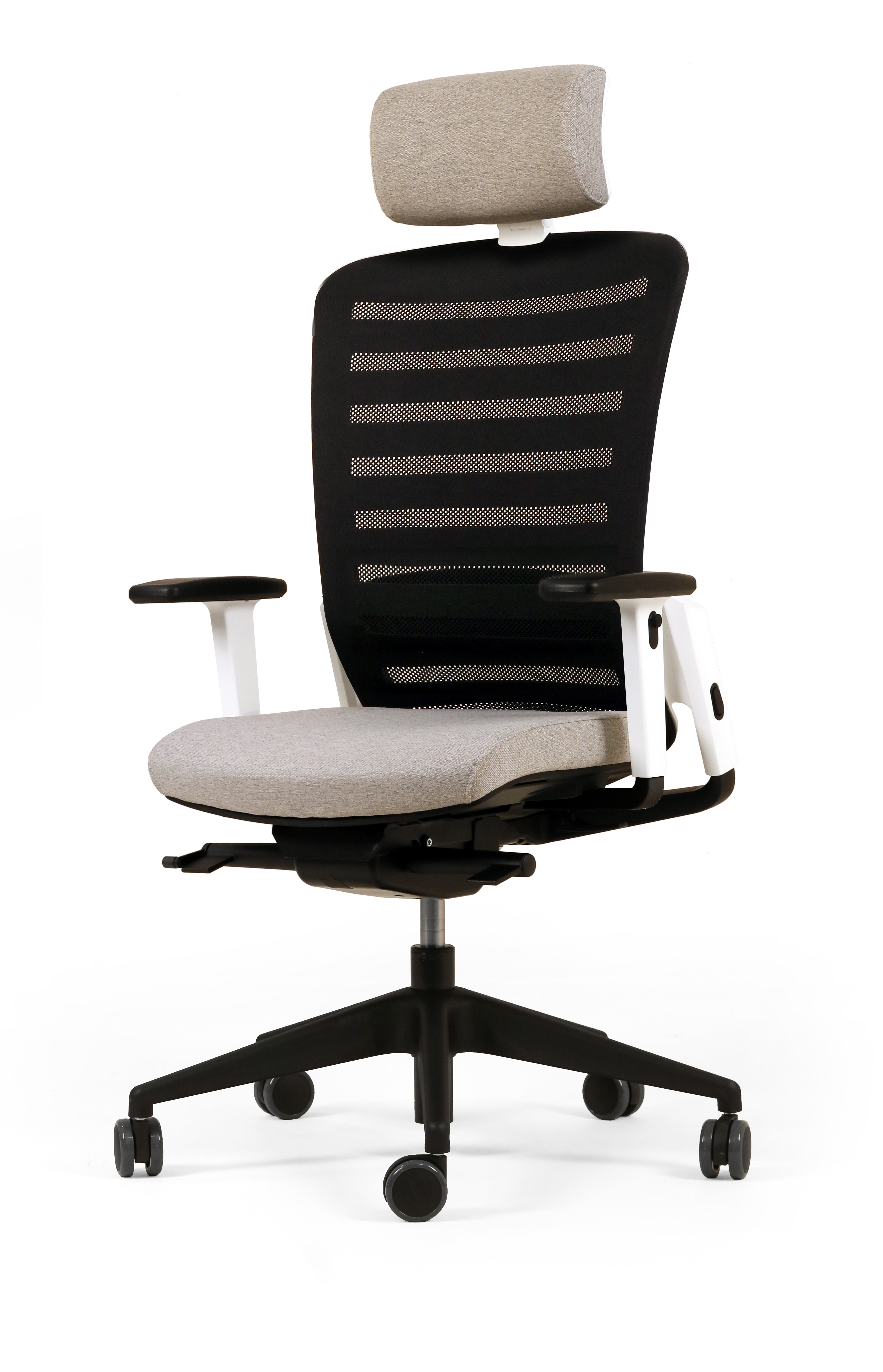 Fauteuil de bureau F8 - assise tissu et dossier résille Stripes 2 - piétement époxy - avec appui-tête