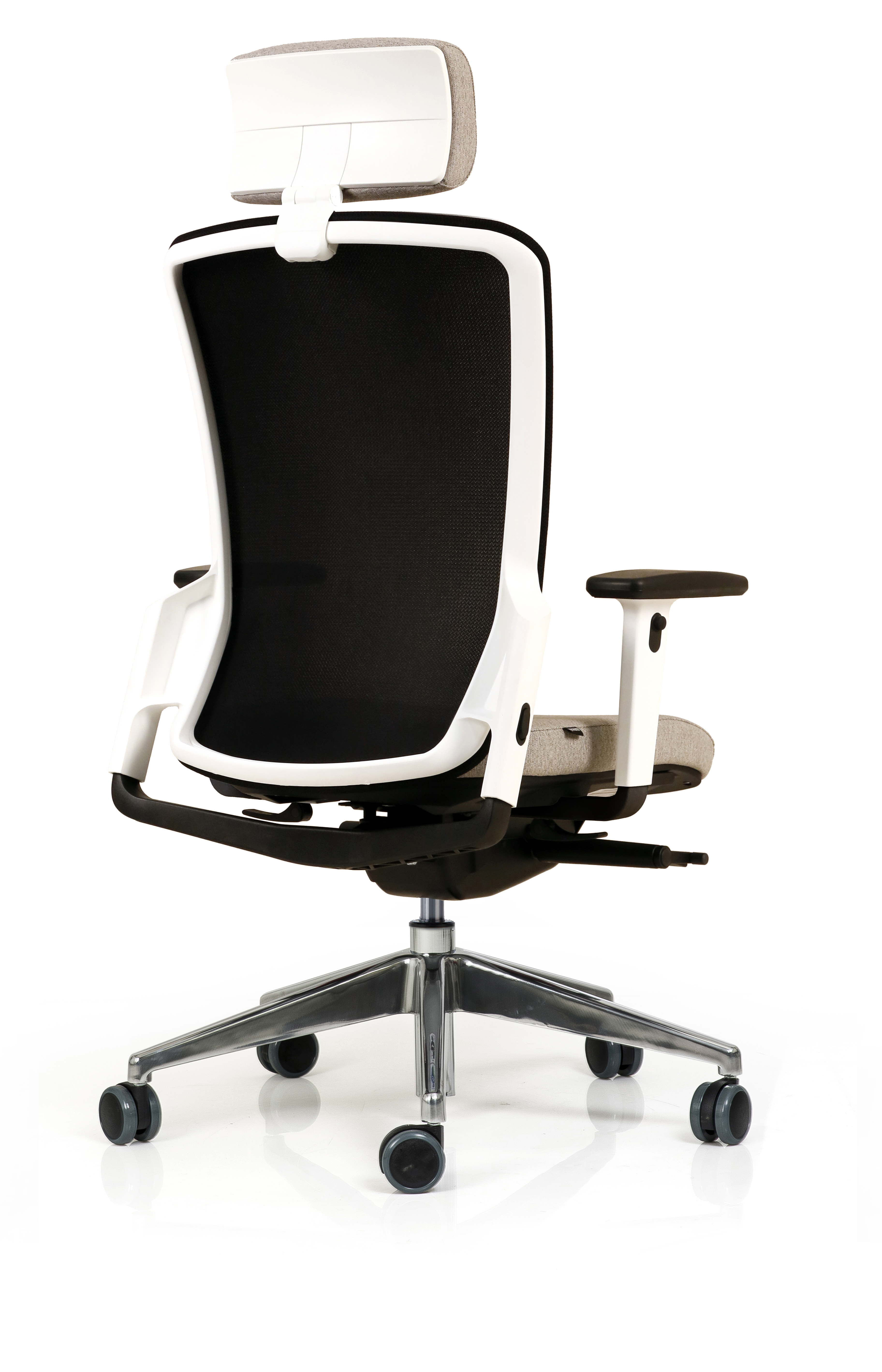 Fauteuil de bureau F8 - assise tissu et dossier résille Rythm - piétement aluminium poli - avec appui-tête