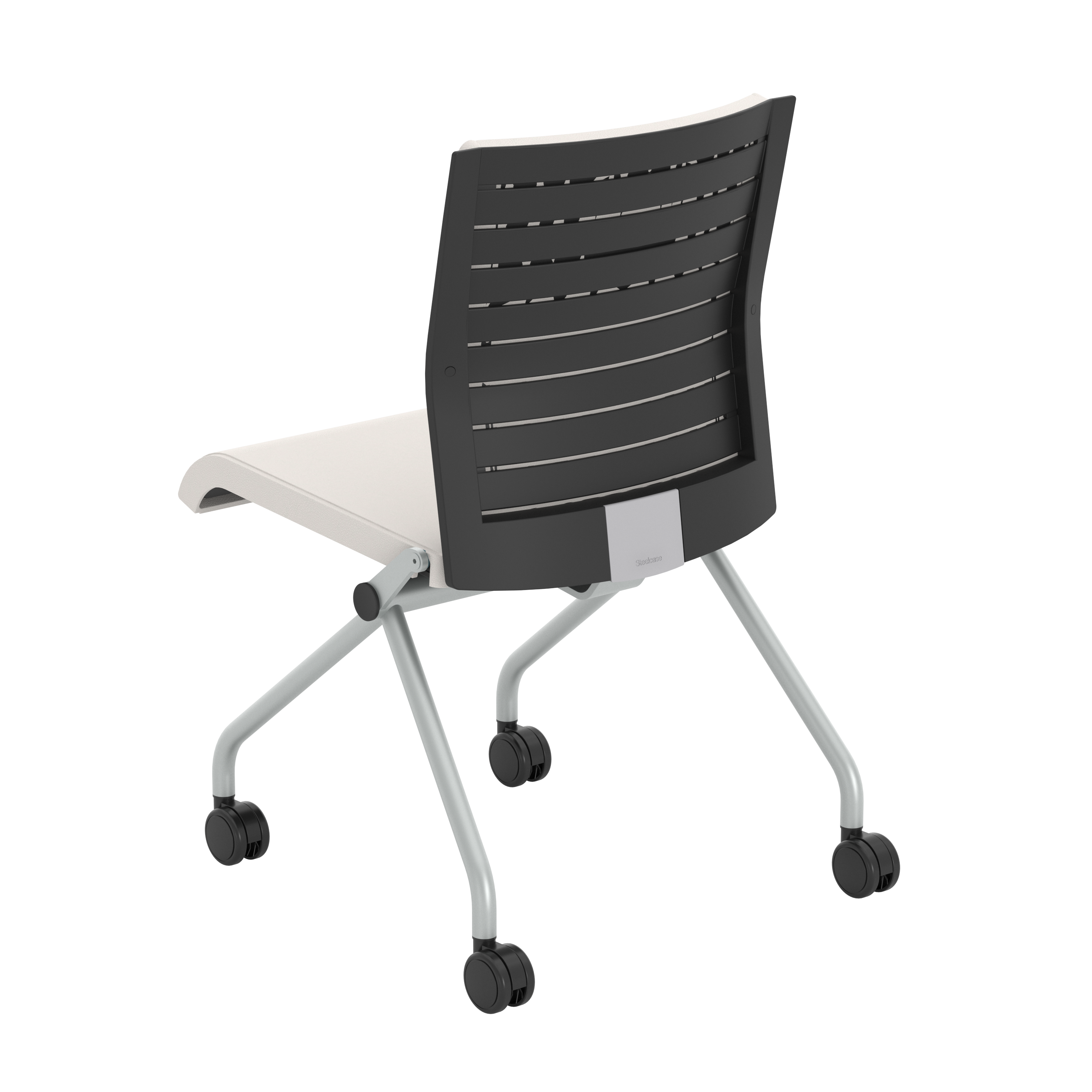 Chaise pliante Please - assise et dossier textile enduit - piétement sur roulettes