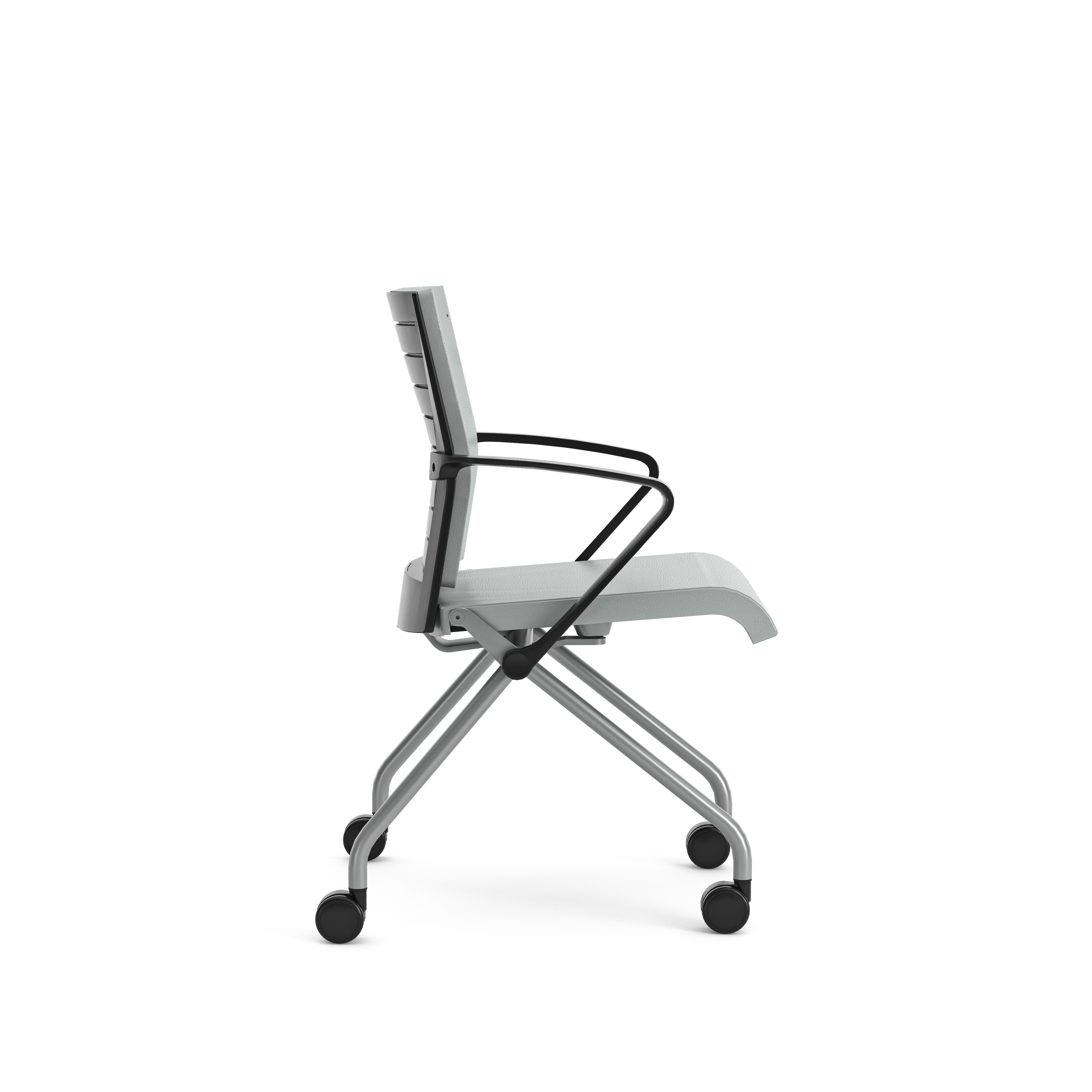 Fauteuil pliant Please - assise et dossier textile enduit - piétement sur roulettes