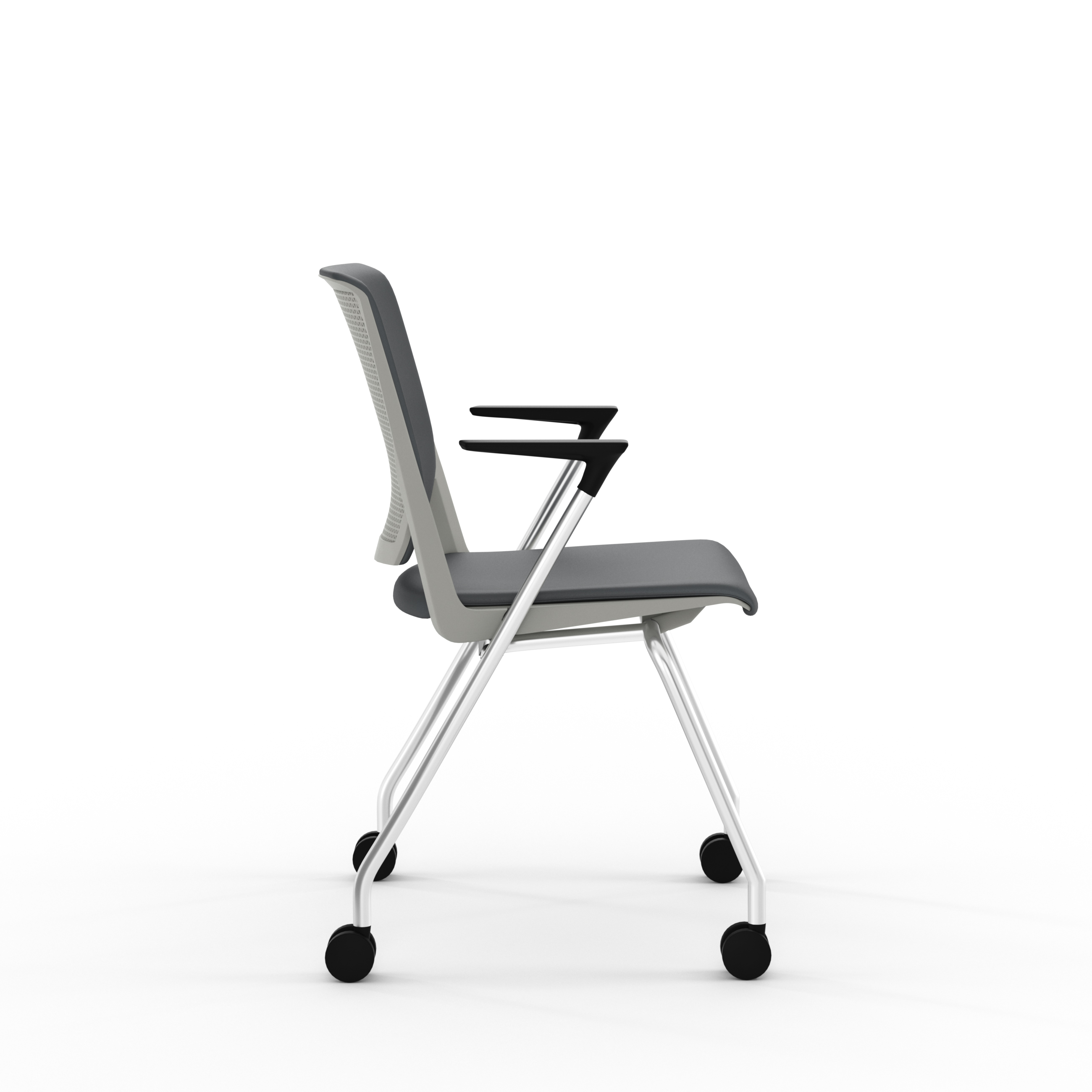 Fauteuil 4 pieds Véry - textile enduit - piétement chrome sur roulettes