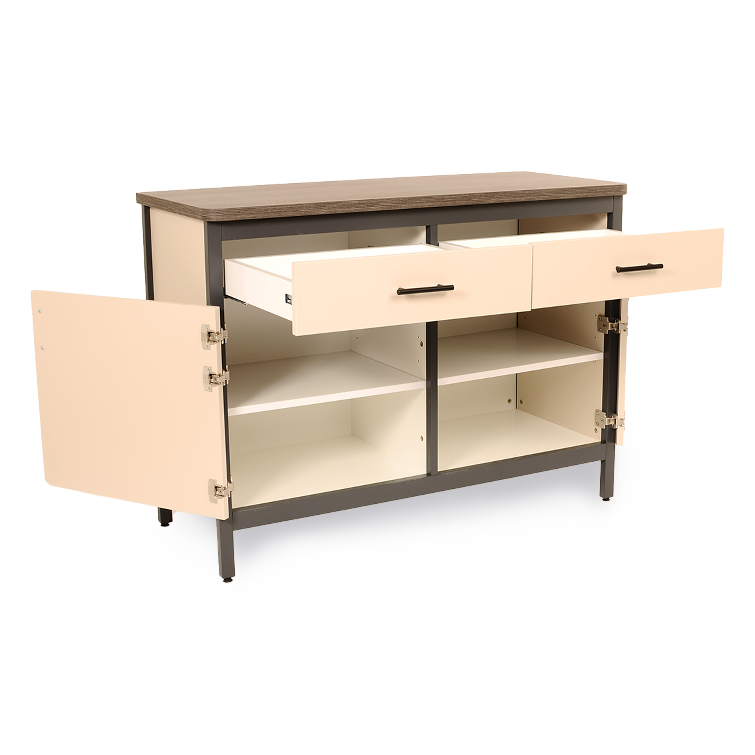 Buffet 2 portes 2 tiroirs Beyla - l 123 x h 92 x pr 55 cm - hêtre massif - plateau stratifié antibactérien chant ABS