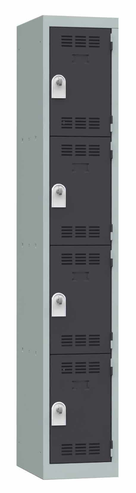 Vestiaire non visitable 1 colonne 4 casiers galvanisé - l. 30 cm - impératif : serrure en option 