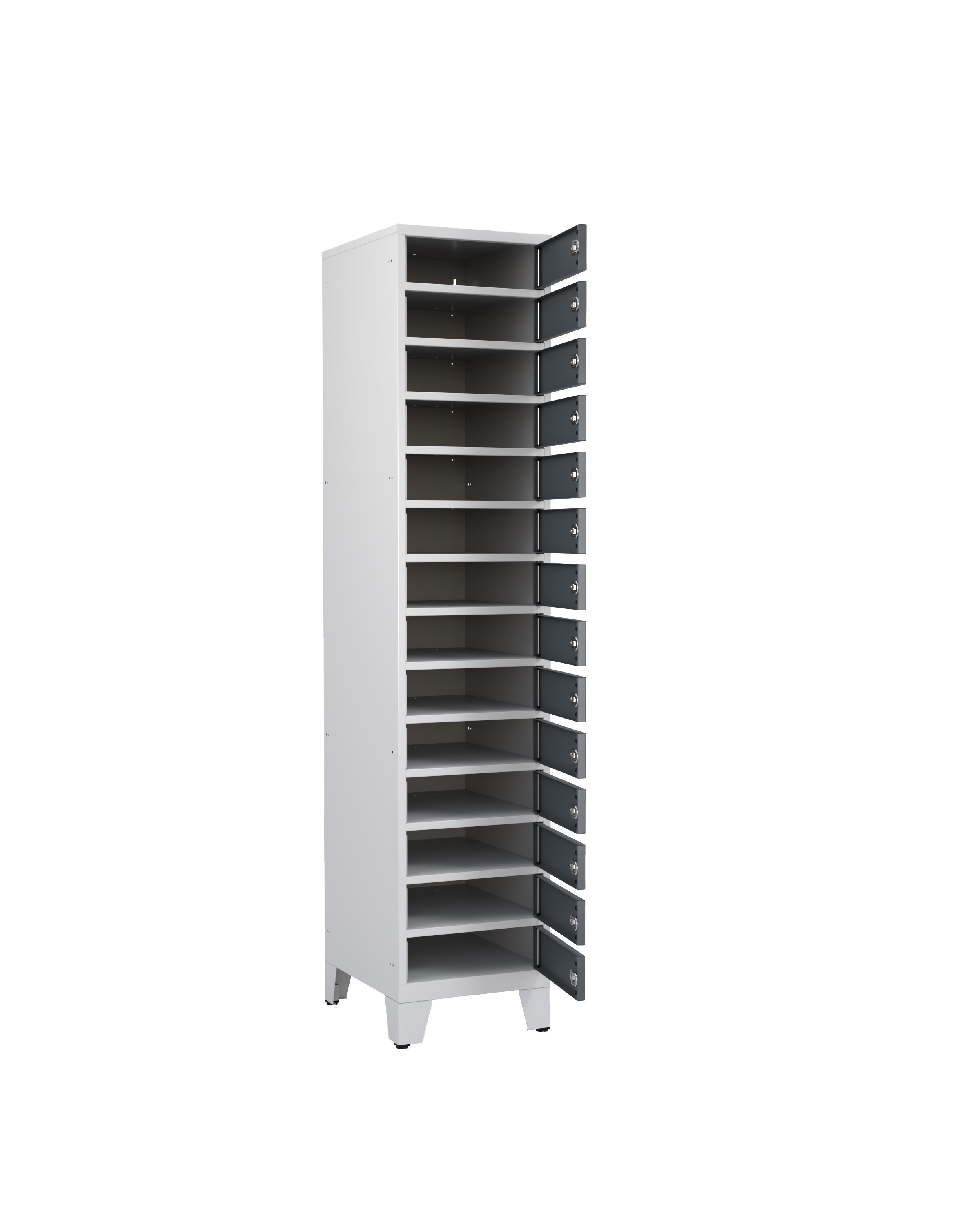 Vestiaire 1 colonne 14 casiers - l. 39,6 x p. 49,6 cm - avec piètement - serrure à clé ou moraillon