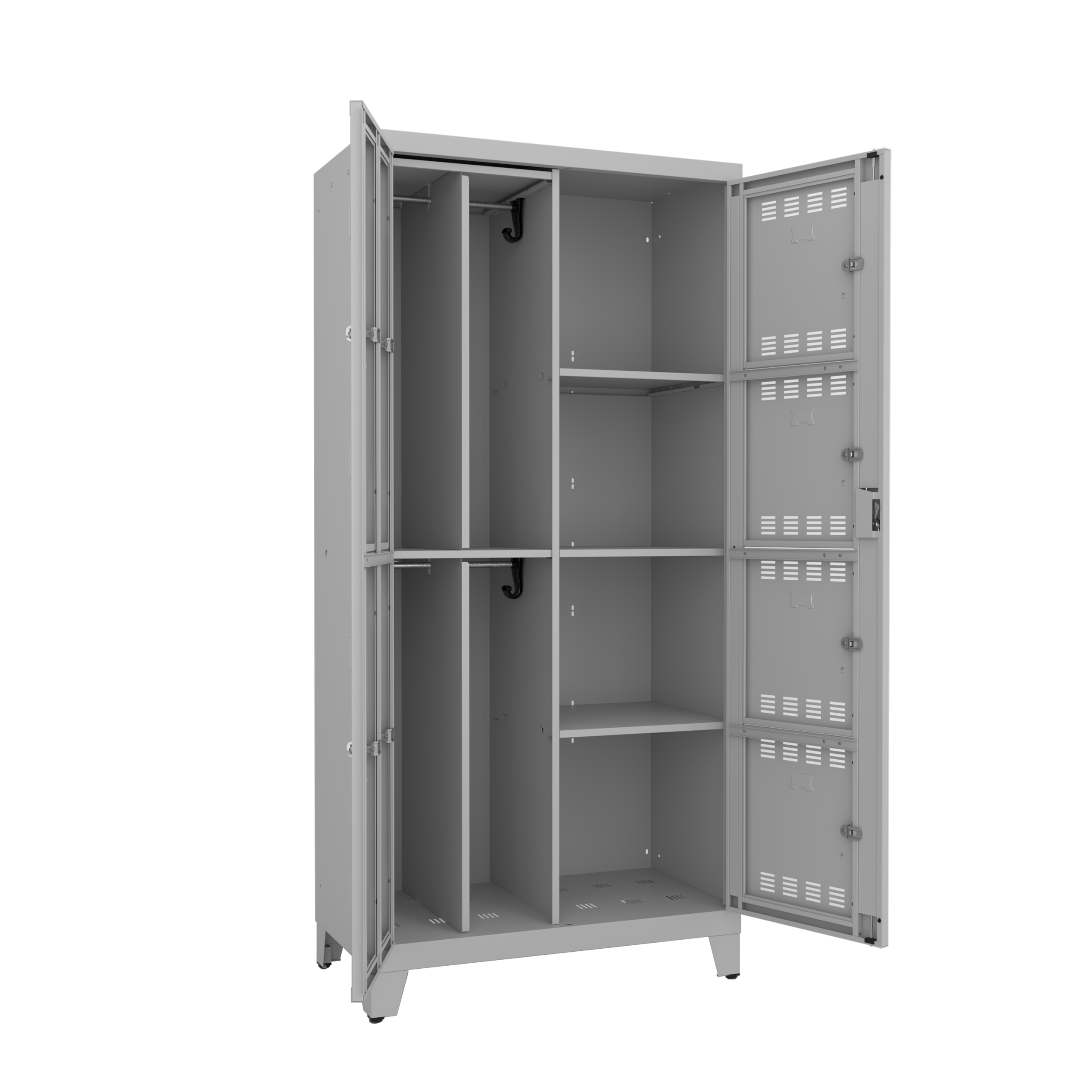Vestiaire visitable 4 casiers 4 penderies galvanisé sur pieds - serrure ou moraillon