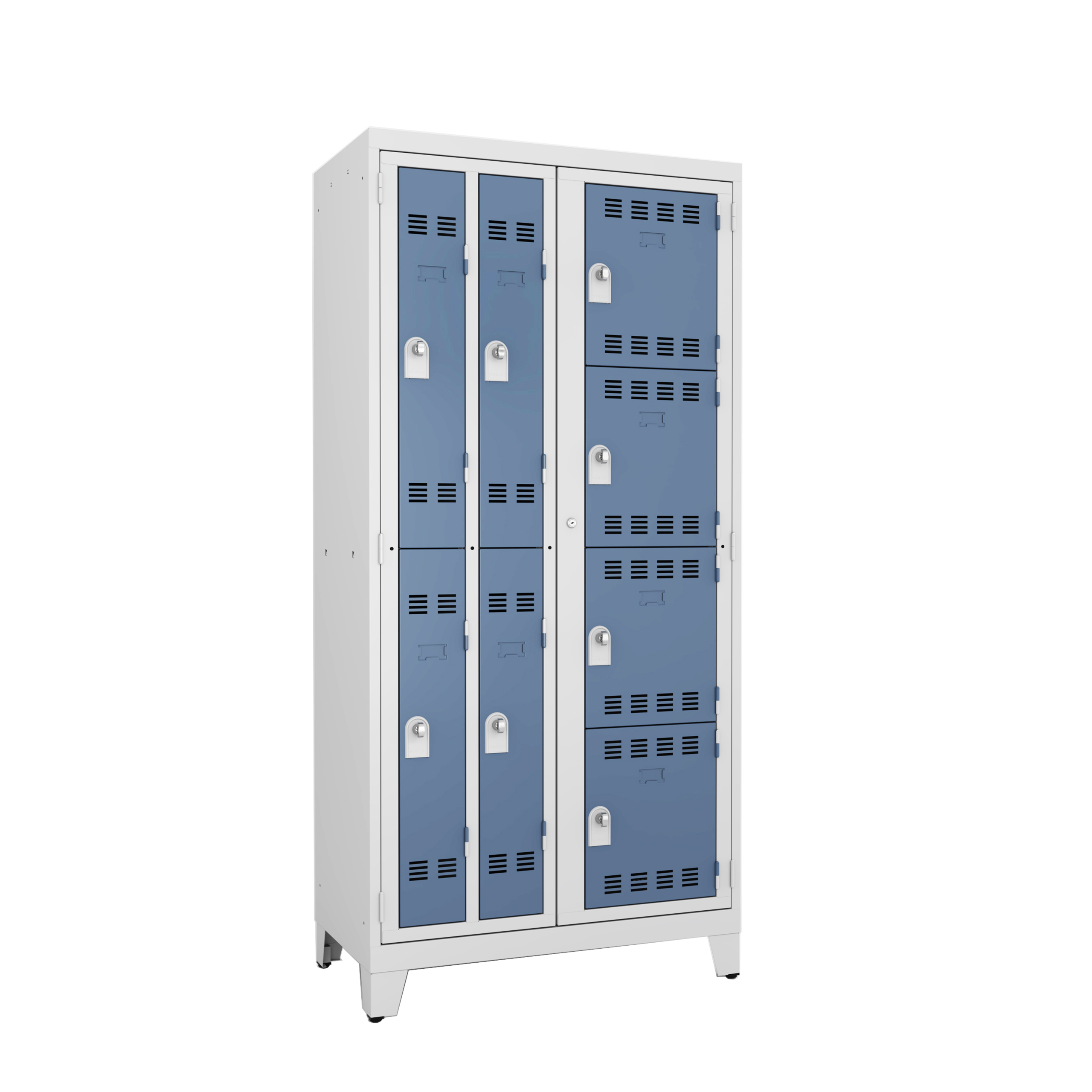 Vestiaire visitable 4 casiers 4 penderies galvanisé sur pieds - serrure ou moraillon