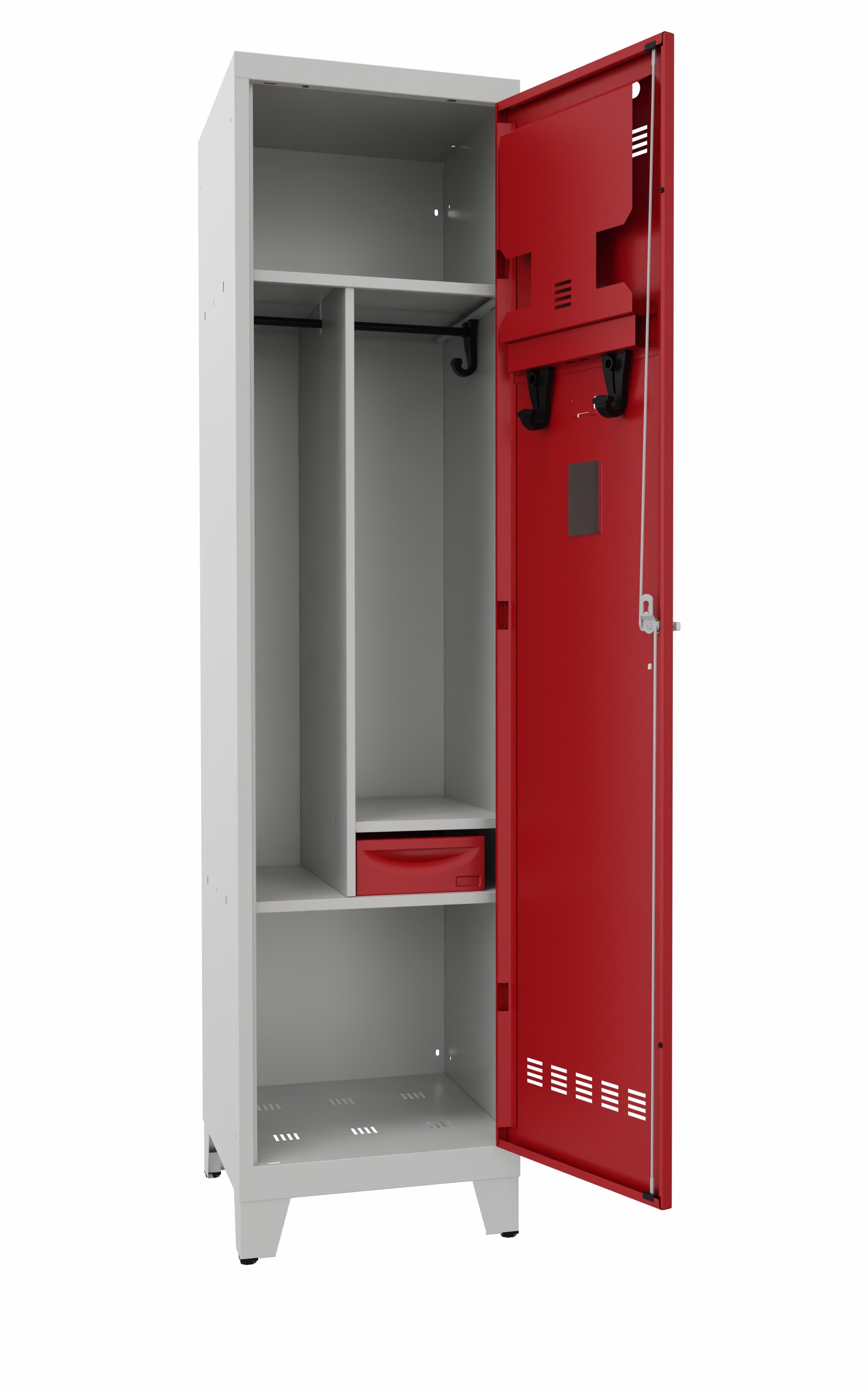 Vestiaire centre de secours avec piétement 1 colonne - l. 50 serrure moraillon - corps gris / portes rouges - délai court