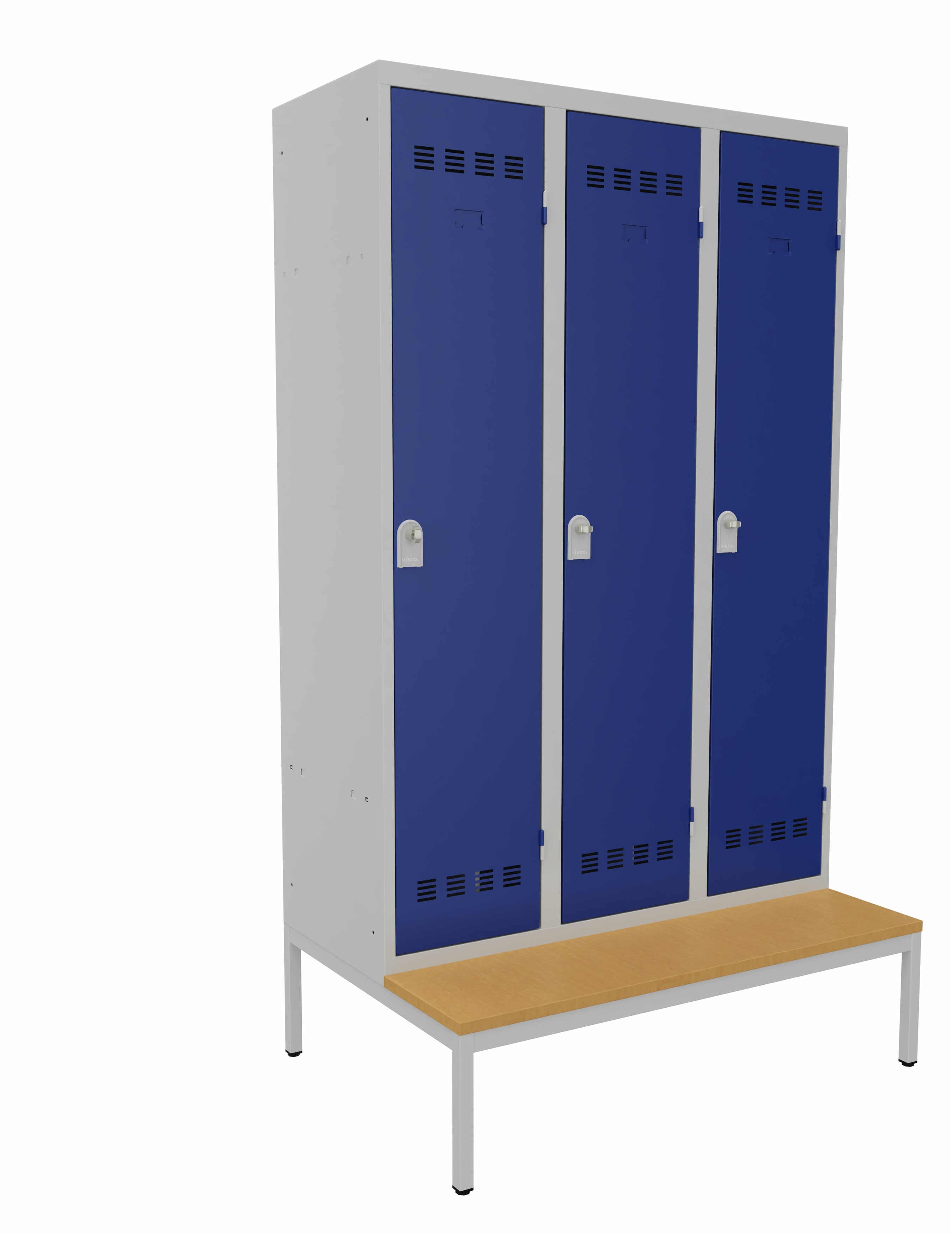 Socle banc pour vestiaire gain de place 3 colonnes - décor hêtre