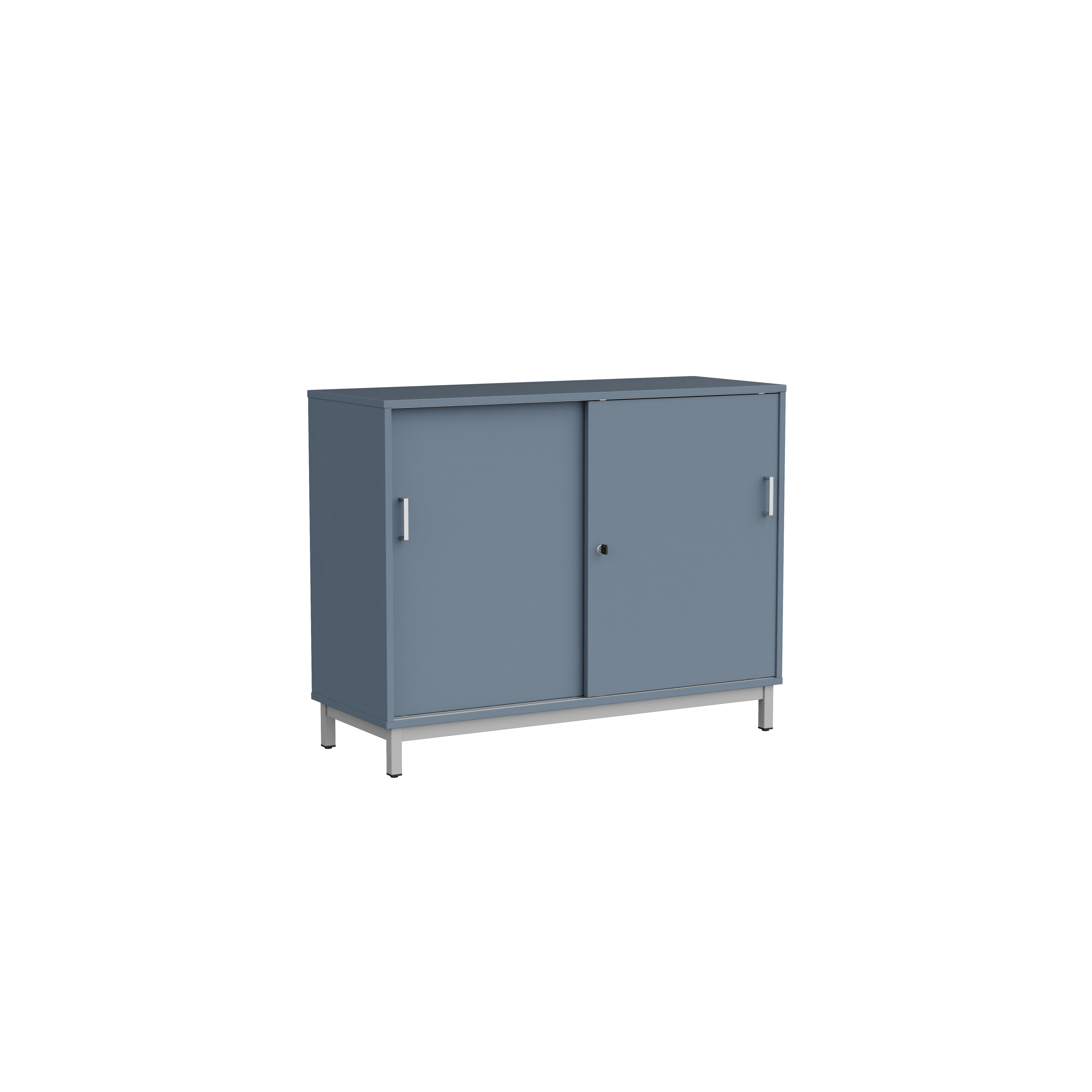 Meuble bas portes coulissantes Mandi - panneaux mélaminé - l. 120 x h. 94,5 x pr. 45 cm - piétement métal réglable -