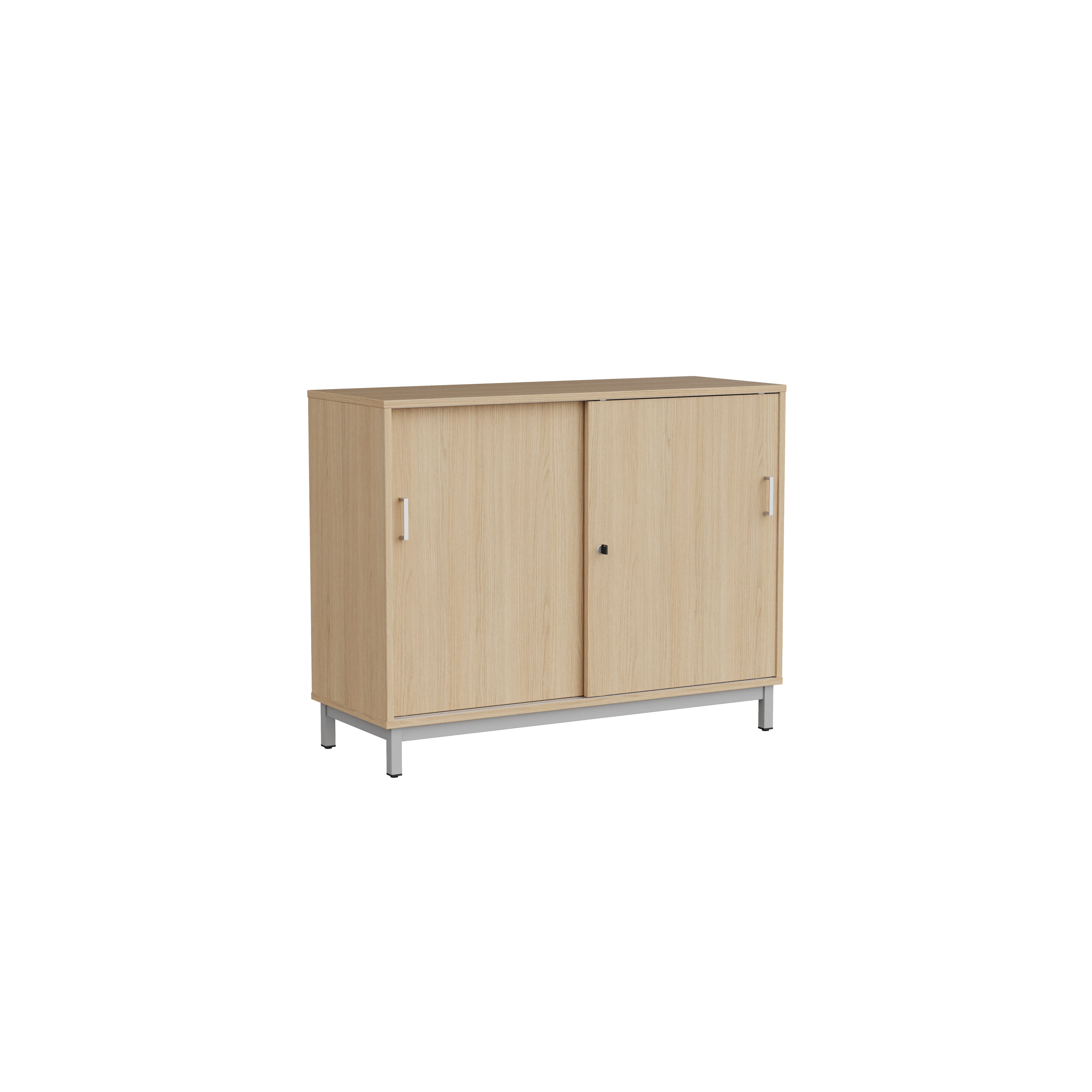 Meuble bas portes coulissantes Mandi - panneaux mélaminé - l. 120 x h. 94,5 x pr. 45 cm - piétement métal réglable -