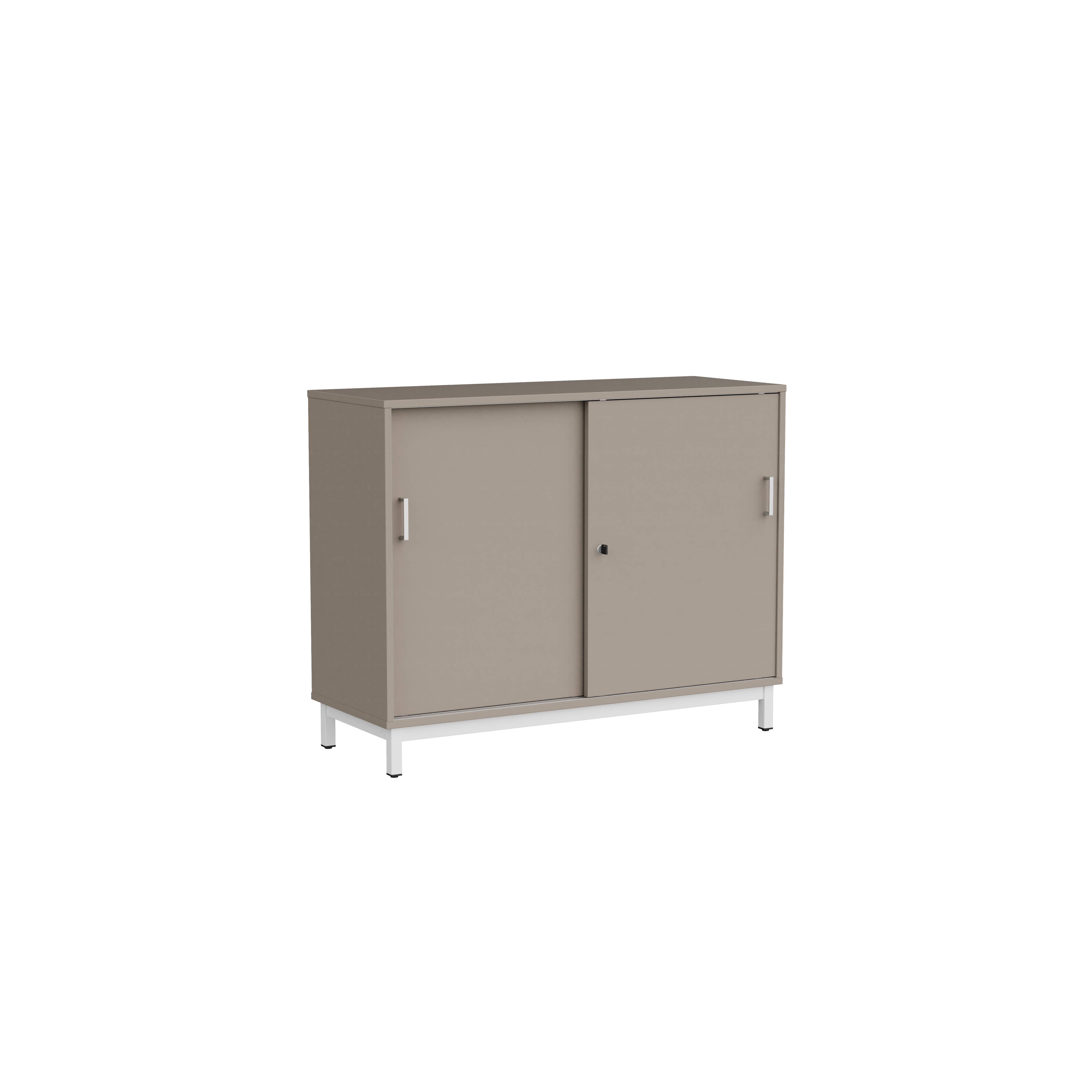 Meuble bas portes coulissantes Mandi - panneaux mélaminé - l. 120 x h. 94,5 x pr. 45 cm - piétement métal réglable -