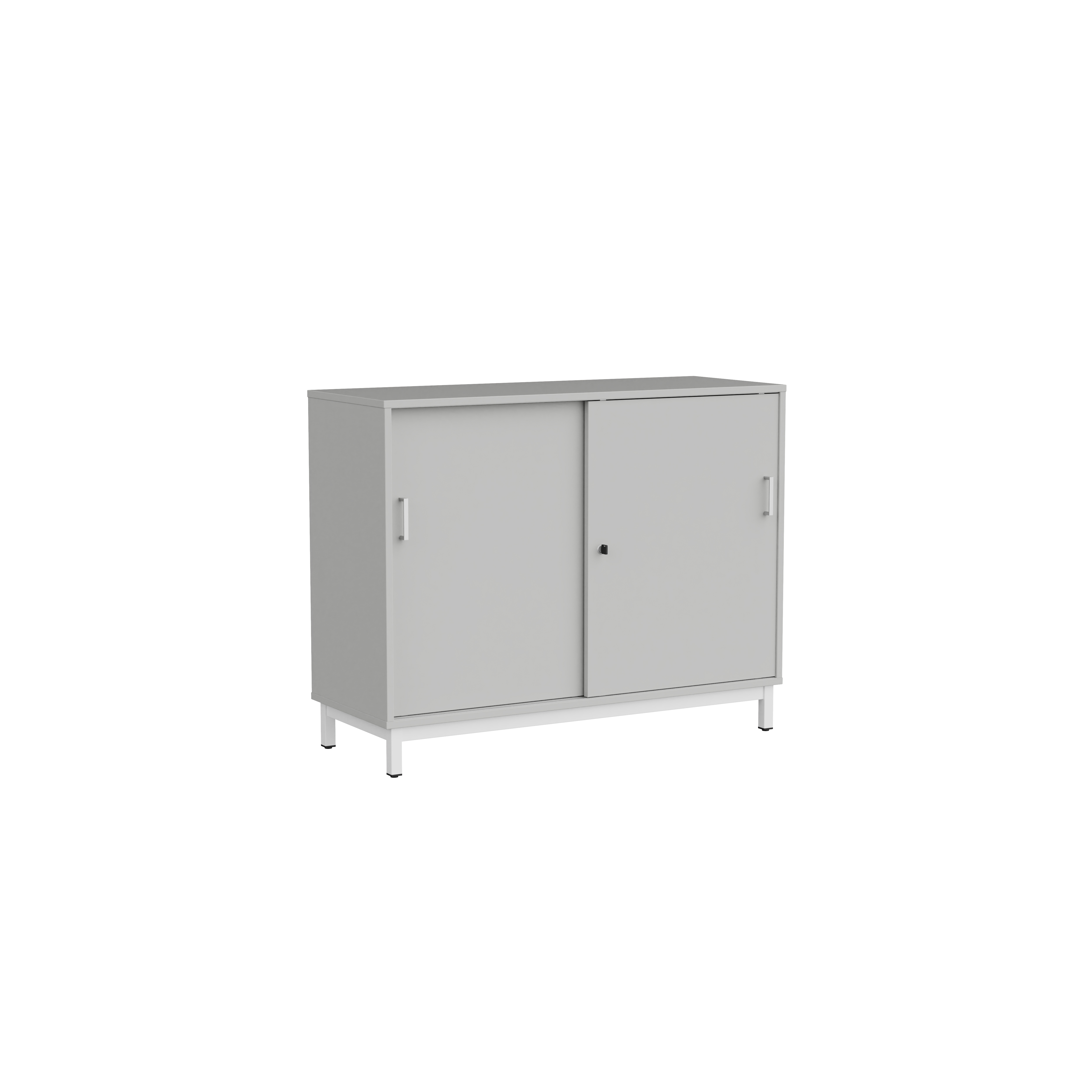 Meuble bas portes coulissantes Mandi - panneaux mélaminé - l. 120 x h. 94,5 x pr. 45 cm - piétement métal réglable -