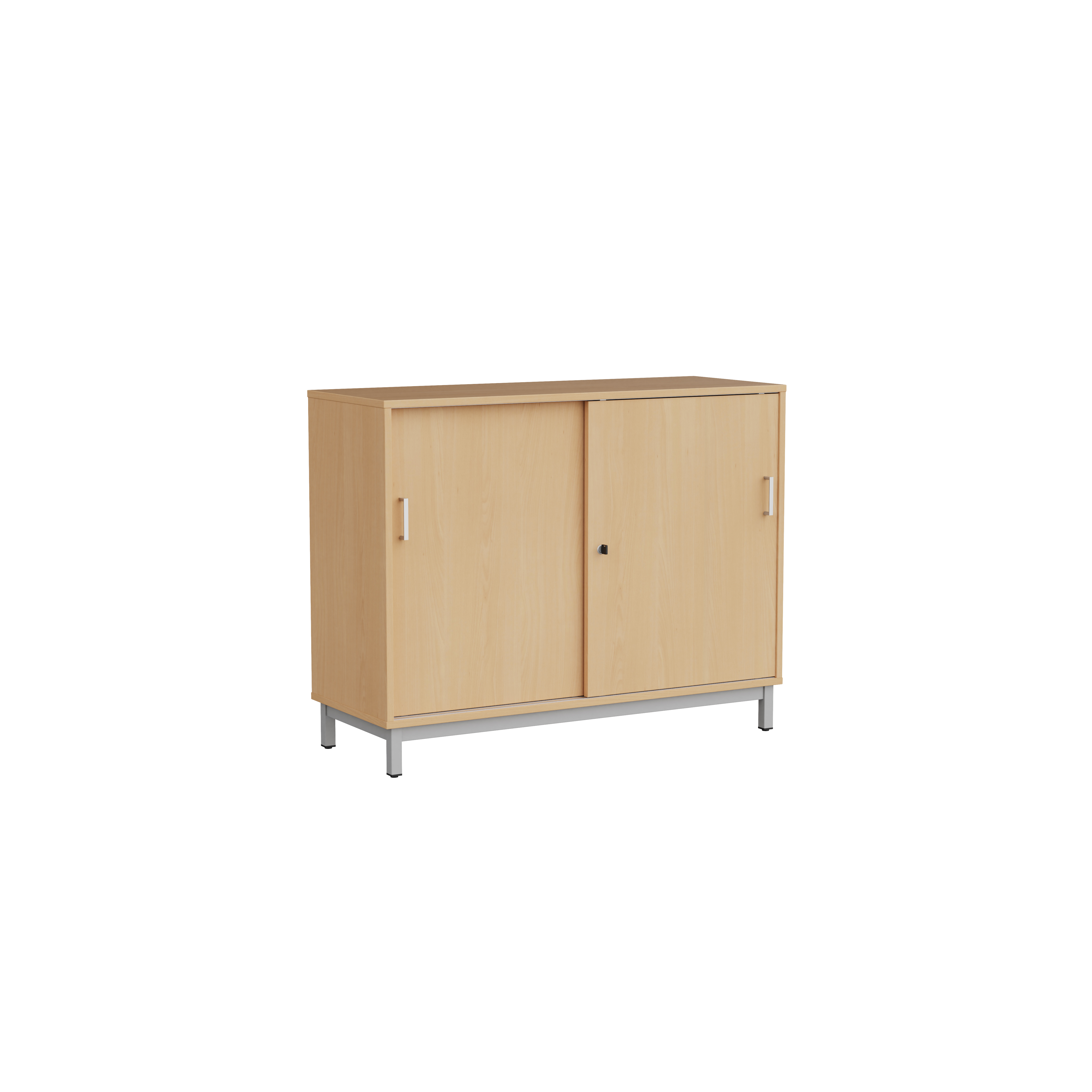 Meuble bas portes coulissantes Mandi - panneaux mélaminé - l. 120 x h. 94,5 x pr. 45 cm - piétement métal réglable -